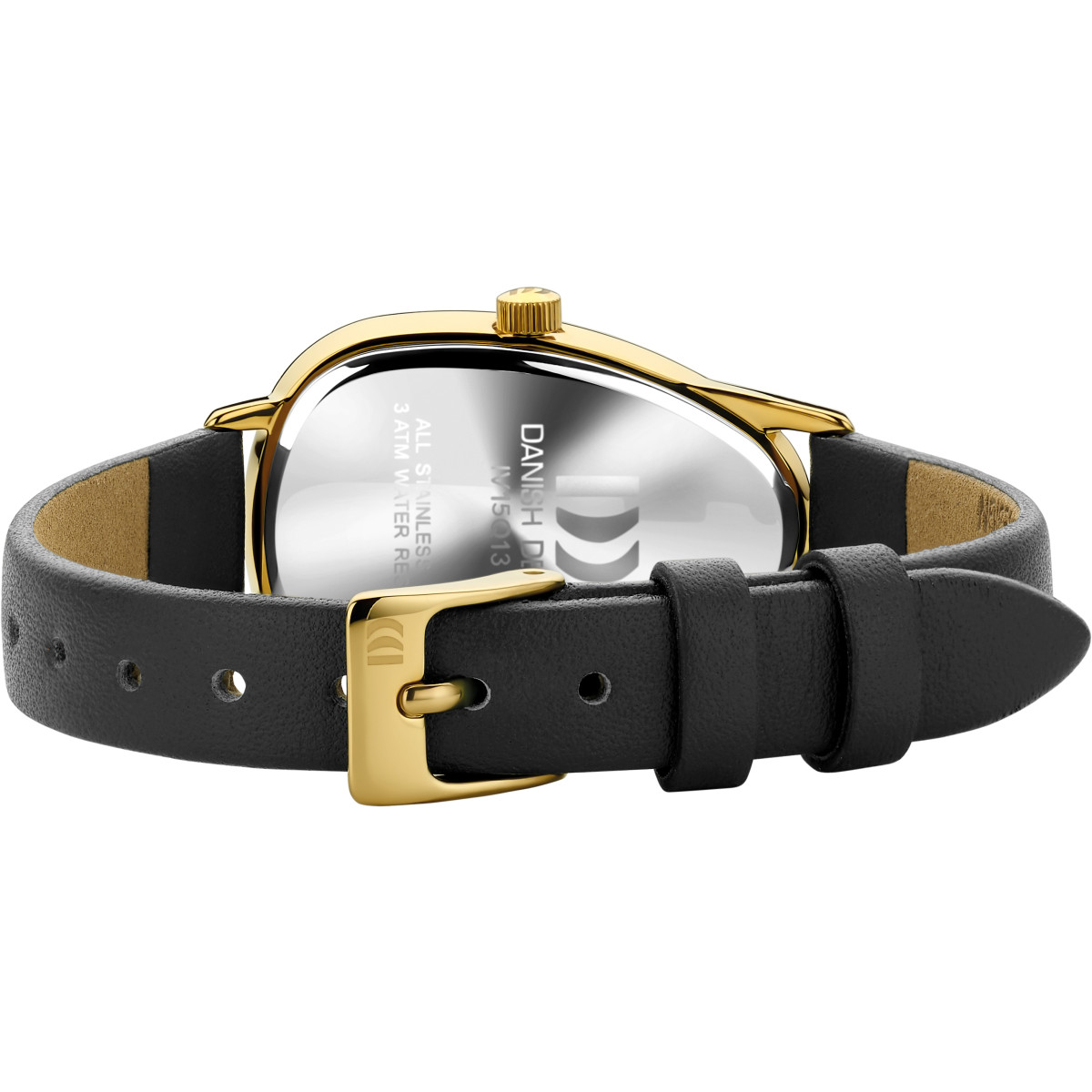 Danish Design Frihed Fjordsten IV15Q1306 dameshorloge met gold plated kast en zwart leren band - Ø 26 mm