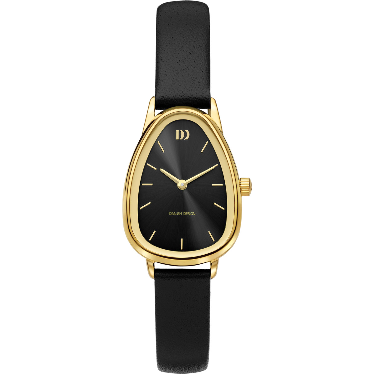Danish Design Frihed Fjordsten IV15Q1306 dameshorloge met gold plated kast en zwart leren band - Ø 26 mm
