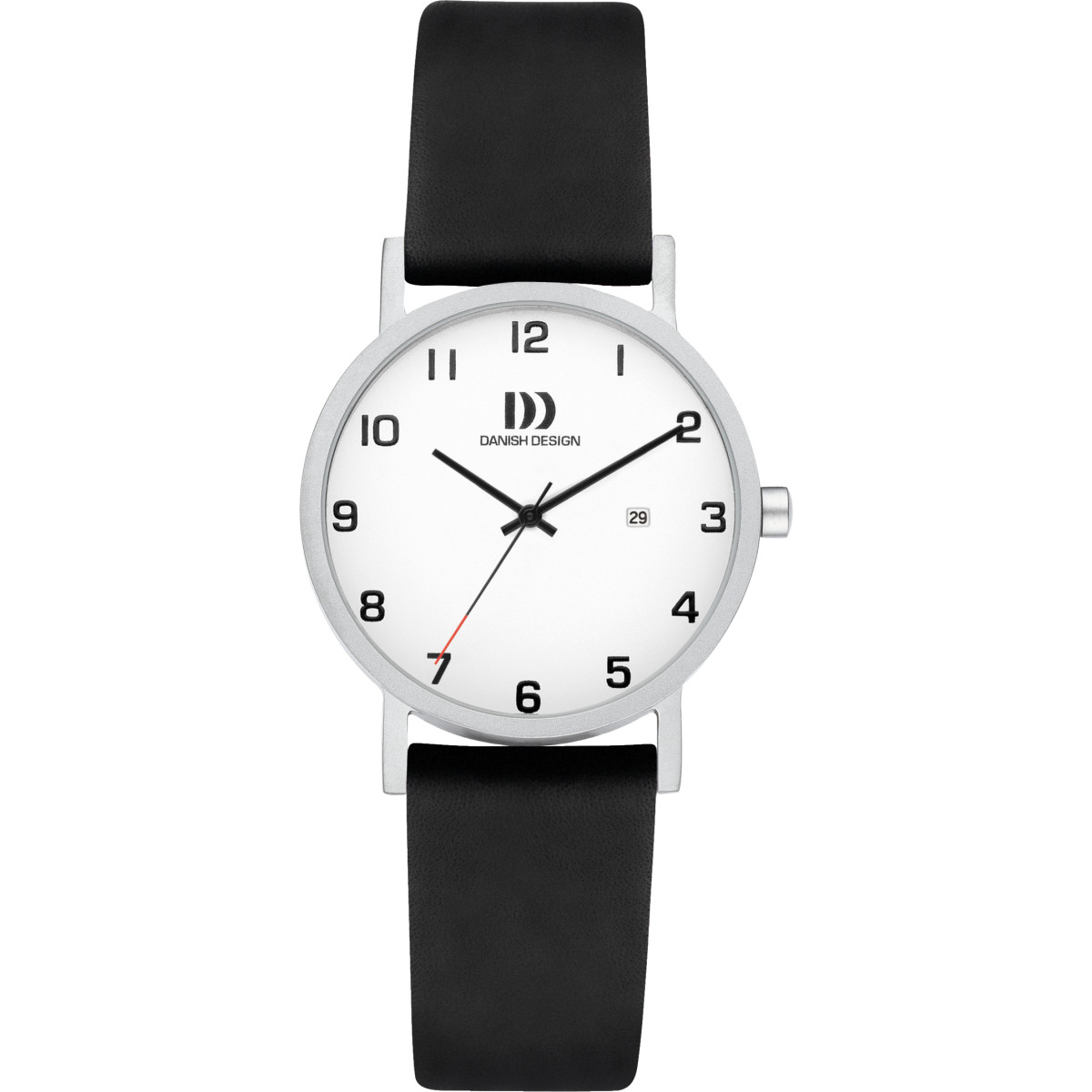 Danish Design Gløbe Rhine NMBRS IV82Q199 horloge van zwart leer zilverkleurige titanium kast - Ø 30 mm