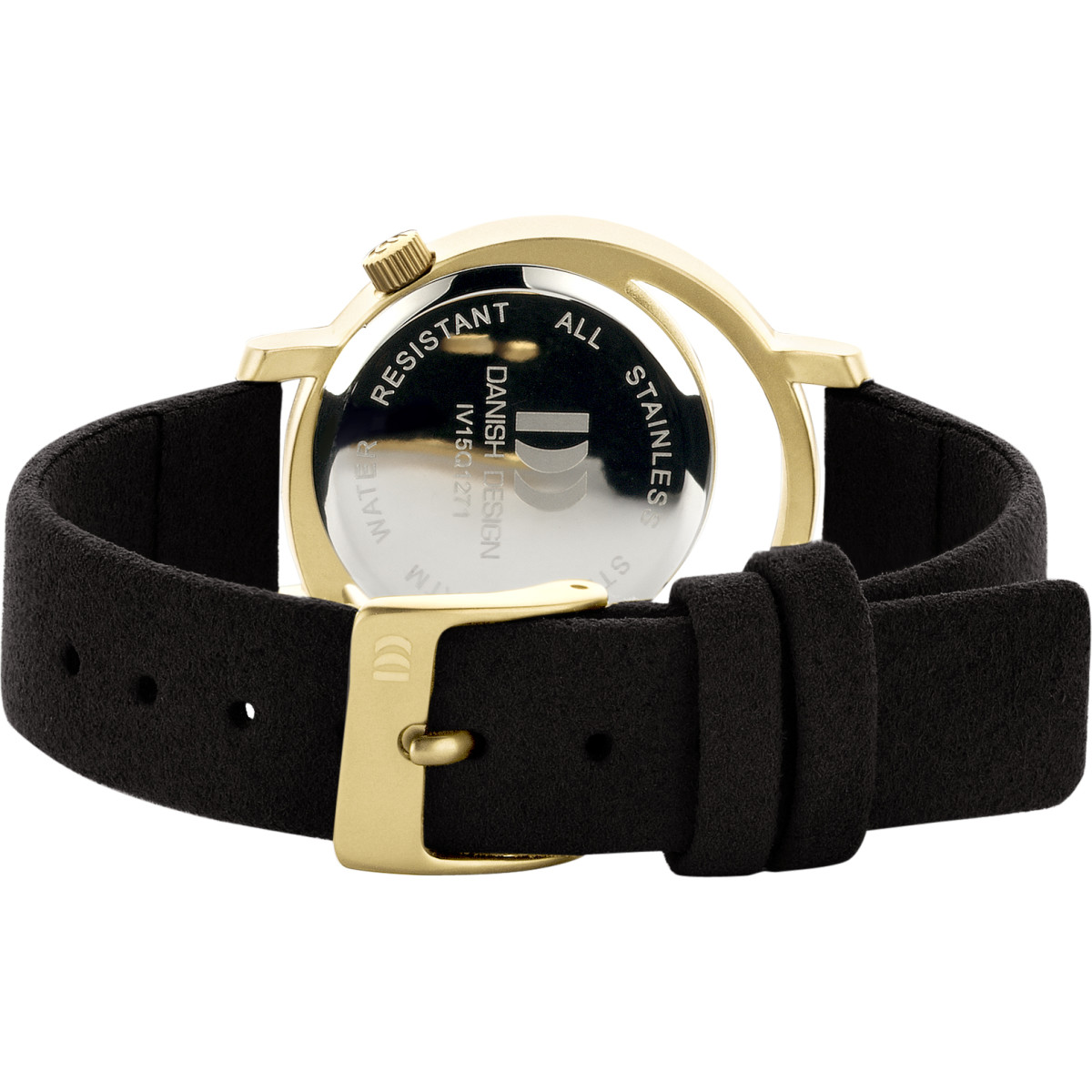 Danish Design Pico IV15Q1271 Goudkleurig en zwart dameshorloge van staal en leer