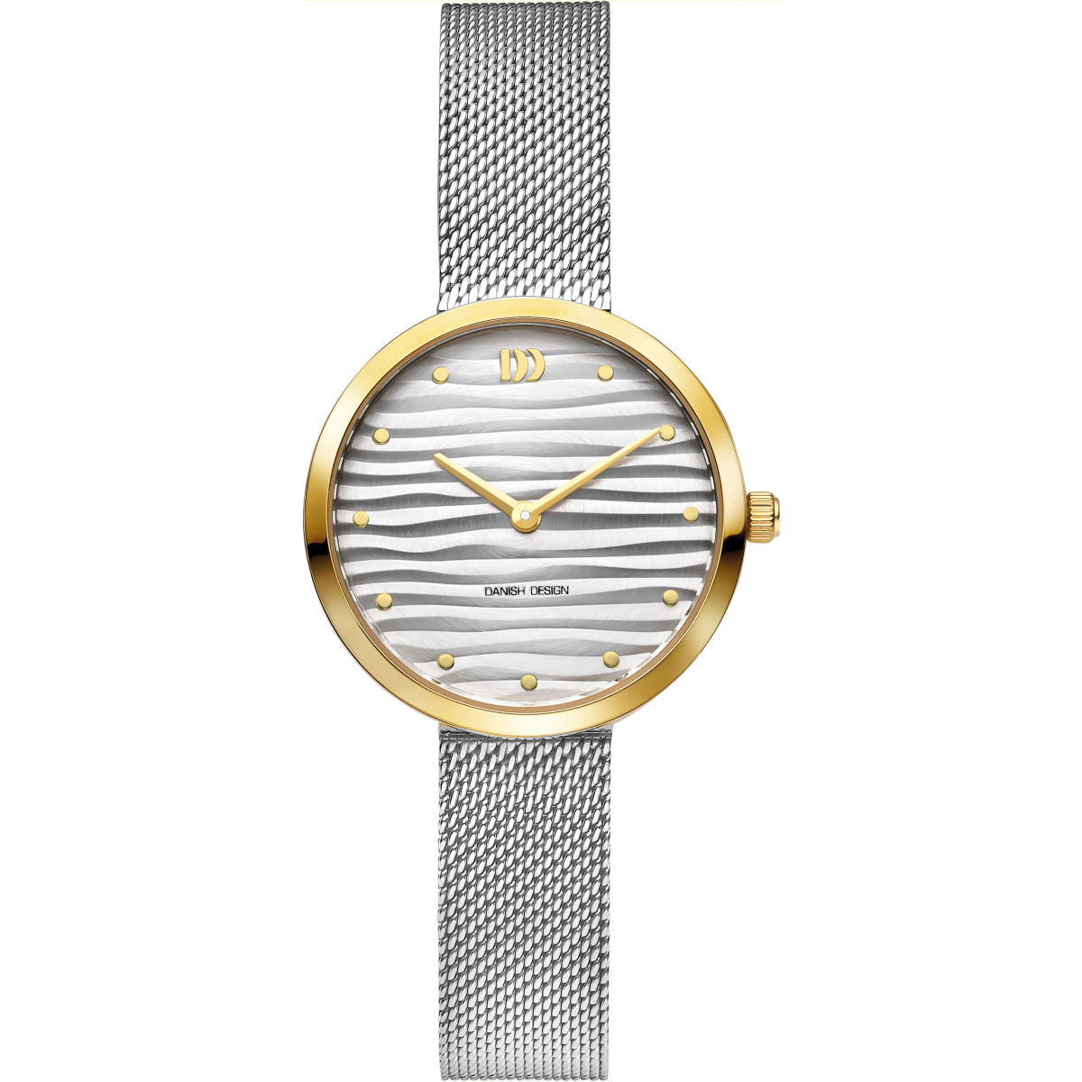 Danish Design Pure Amelia Ripple IV65Q1307 bicolor dameshorloge mesh band en golvende wijzerplaat - Ø 30 mm