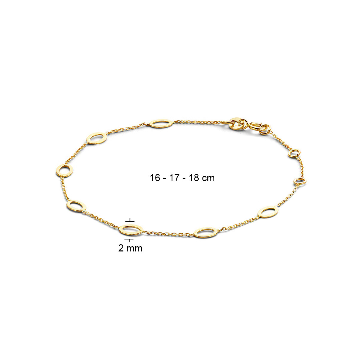 Jackie Bahia Oval Gold JKB21.083 Armband met ovale details van 14 karaat geelgoud - Lengte 17-18-19 cm
