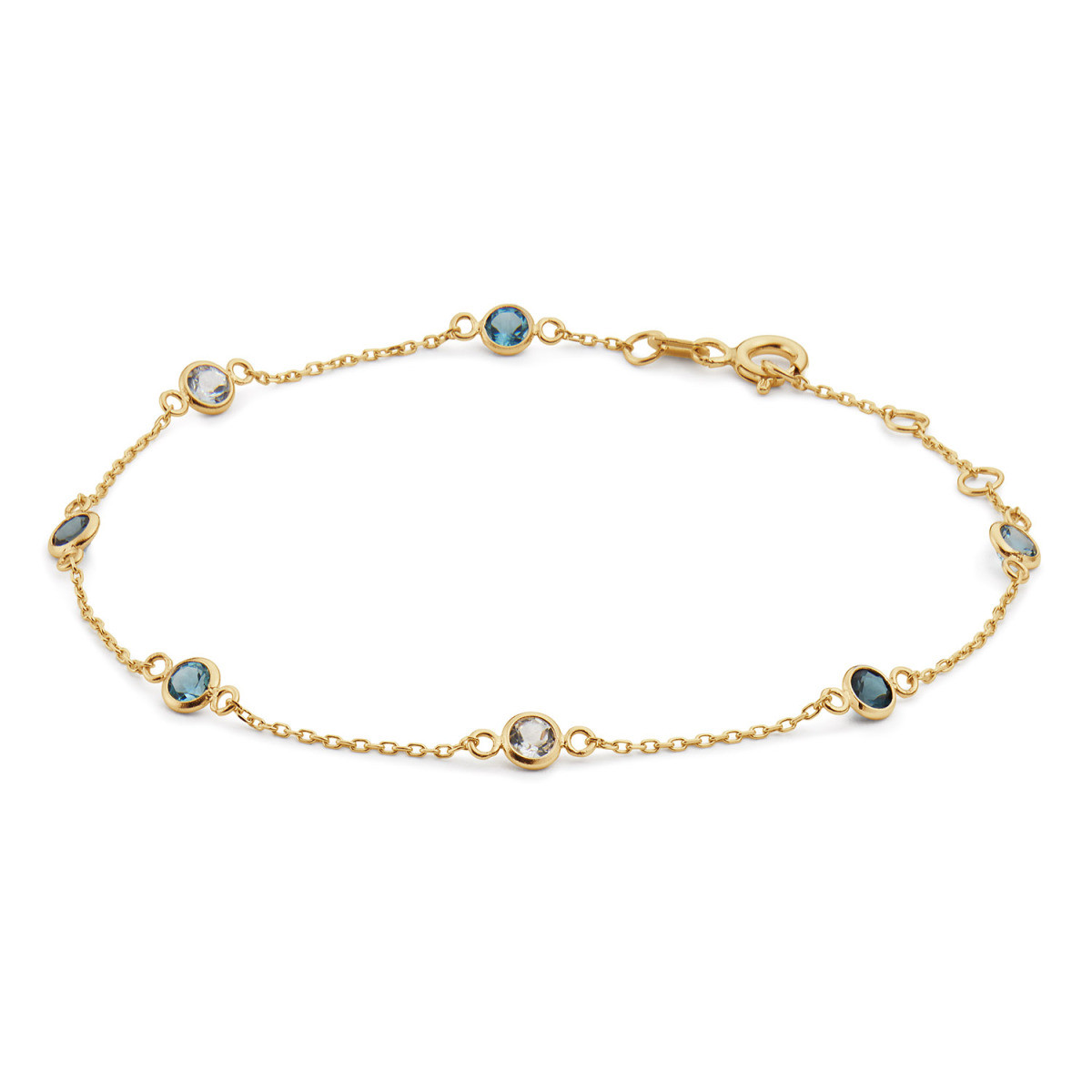 Jackie Gold African Blue JKB26.656 14k gouden armband met ronde blauwe topaas 3 mm breed - Lengte 16-17-18 cm
