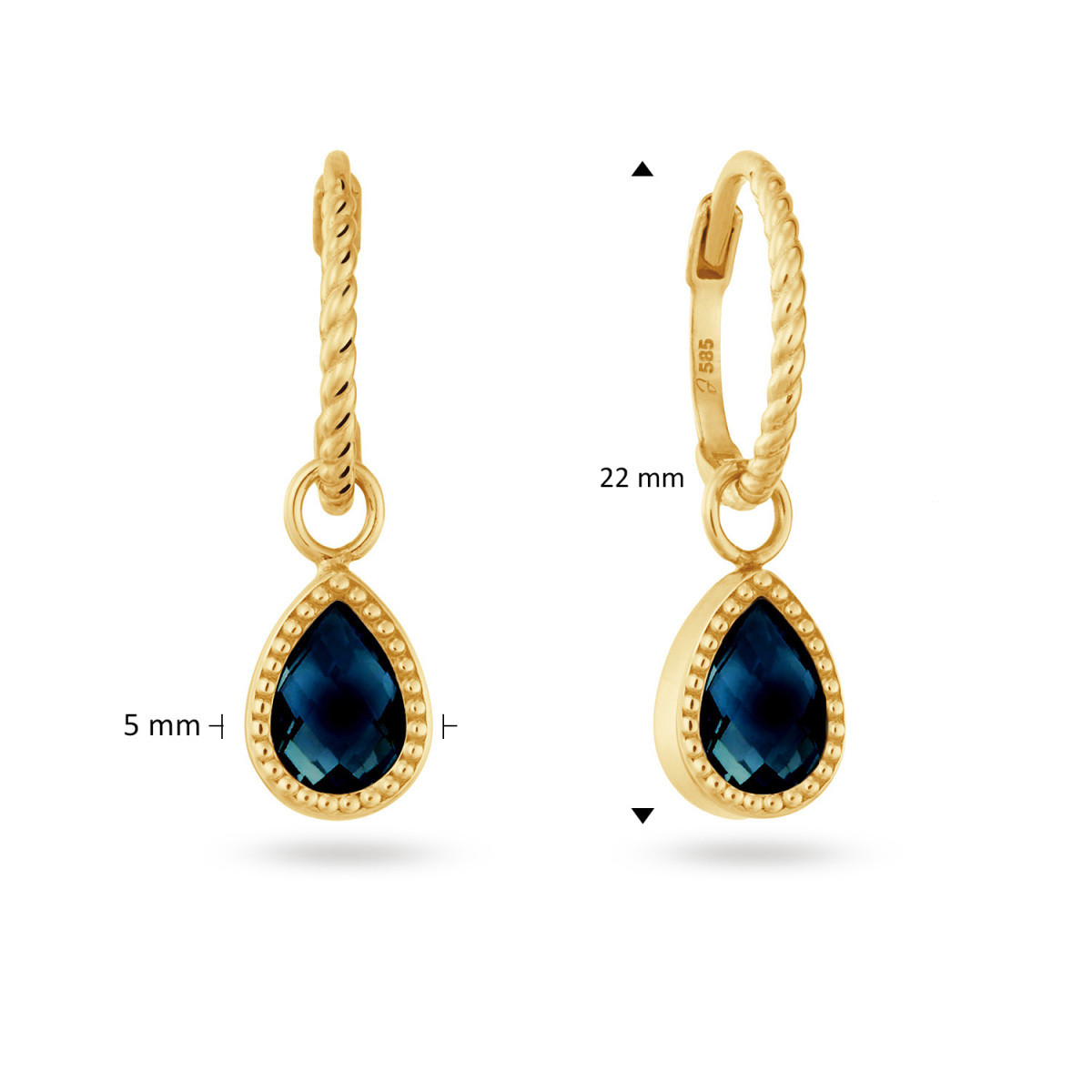 Jackie Gold Amstel JKE26.617 14-karaat gouden oorringen met druppel blauwe topaas - Hoogte 22 mm