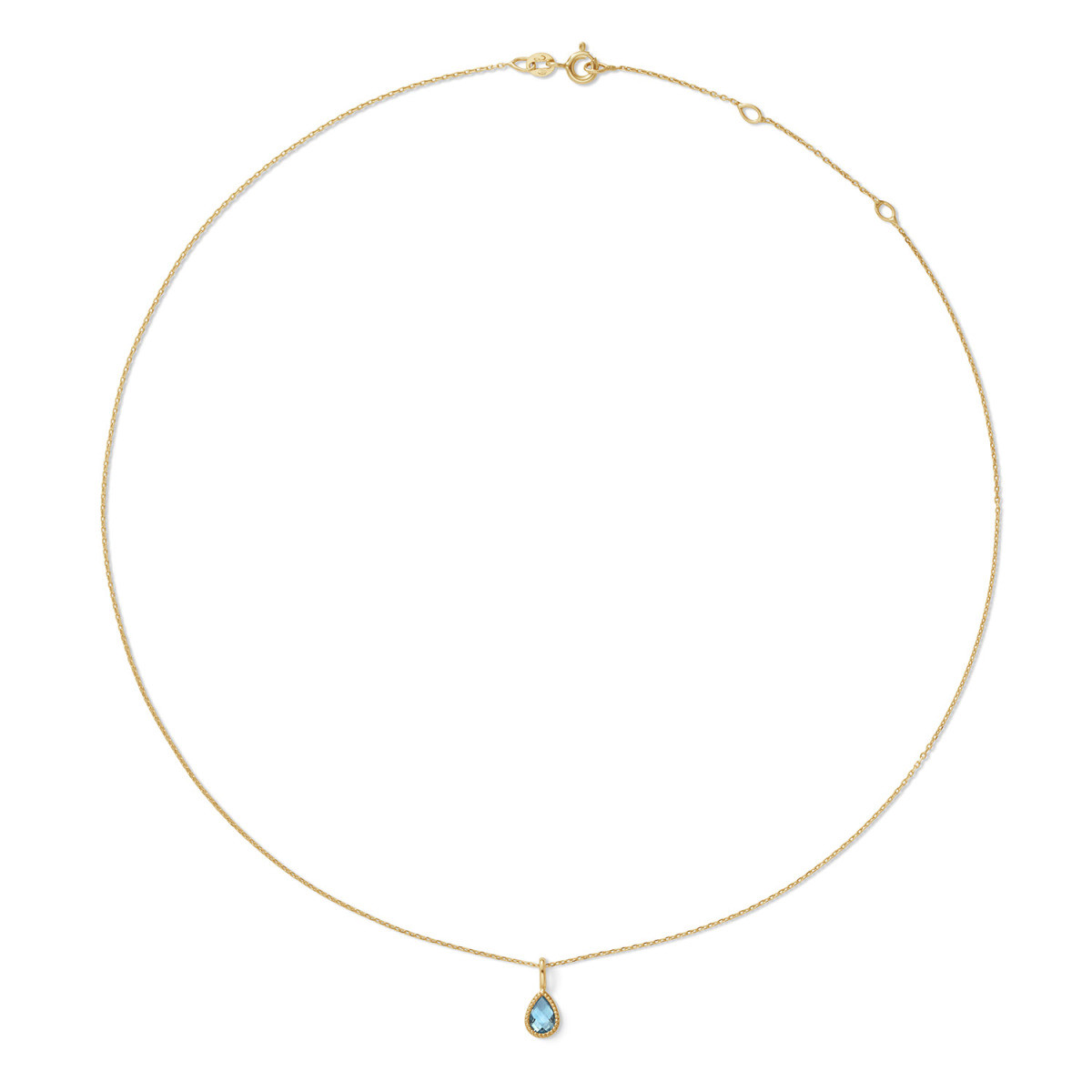 Jackie Gold Amstel JKN26.617 gouden ketting met druppel blauwe topaas hanger - Lengte 40-42.5-45 cm