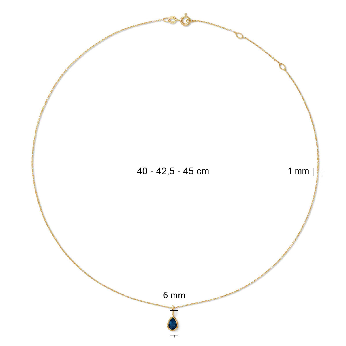 Jackie Gold Amstel JKN26.617 gouden ketting met druppel blauwe topaas hanger - Lengte 40-42.5-45 cm