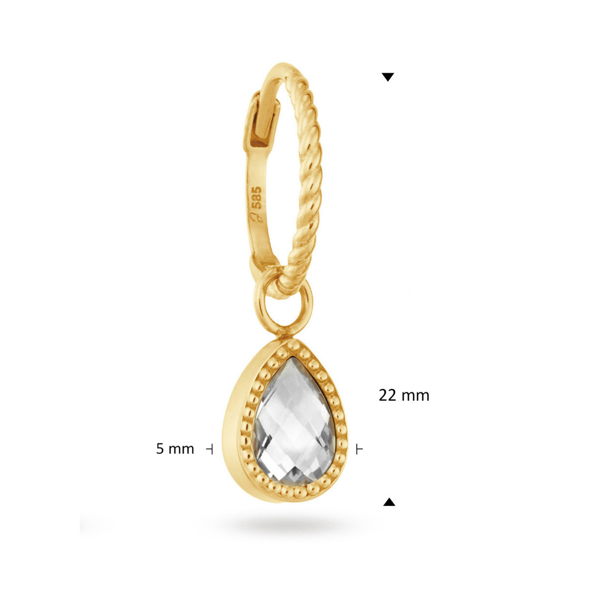 Jackie Gold Amstel JKS26.616 14-karaat gouden oorring met transparante druppel topaas - per stuk