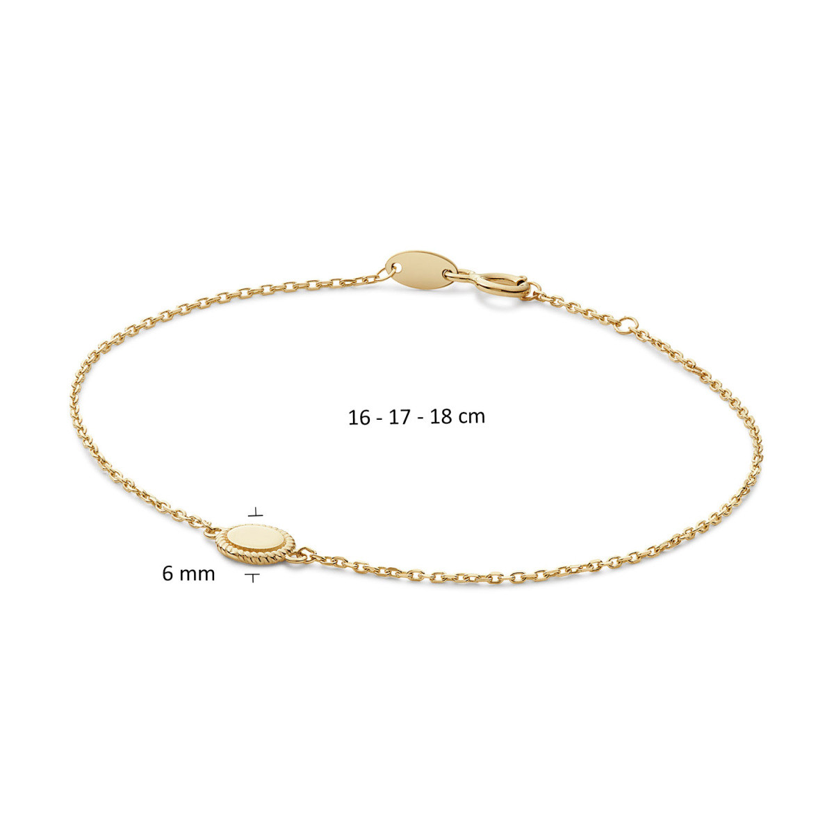 Jackie Gold Amsterdam JKB25.575 Armband van 14-karaat geelgoud met rond element van 6 mm - Lengte 16-17-18 cm