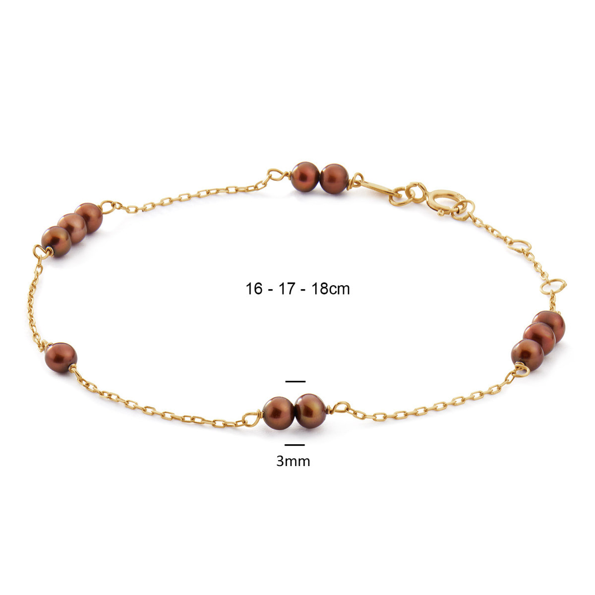 Jackie Gold Baobab JKB26.653 14k gouden armband met ronde bruine parels 3 mm breed - Lengte 16-17-18 cm