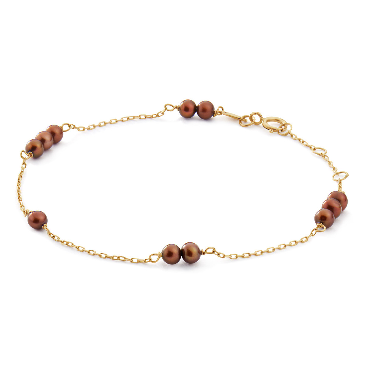 Jackie Gold Baobab JKB26.653 14k gouden armband met ronde bruine parels 3 mm breed - Lengte 16-17-18 cm