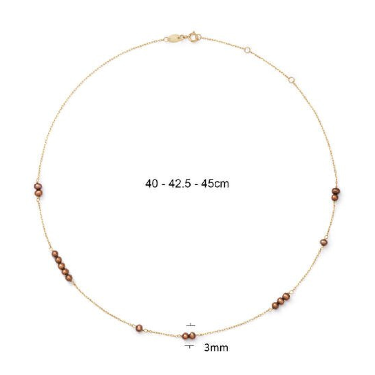 Jackie Gold Baobab JKN26.653 14k gouden ketting met bruine parels 3 mm breed - Lengte 40-42.5-45 cm