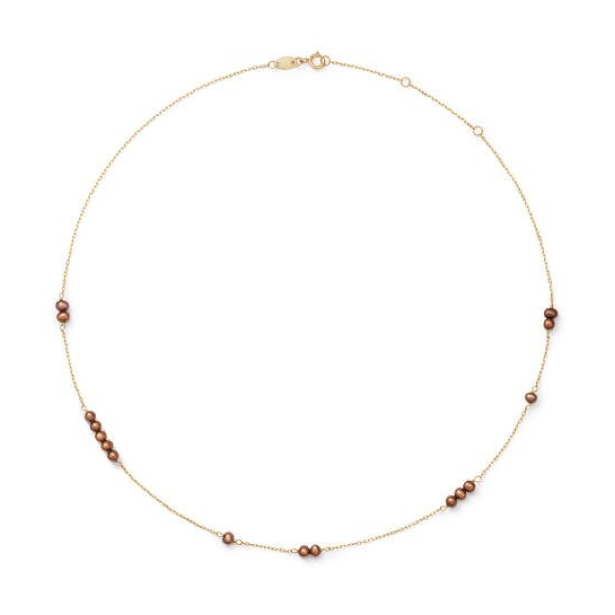 Jackie Gold Baobab JKN26.653 14k gouden ketting met bruine parels 3 mm breed - Lengte 40-42.5-45 cm