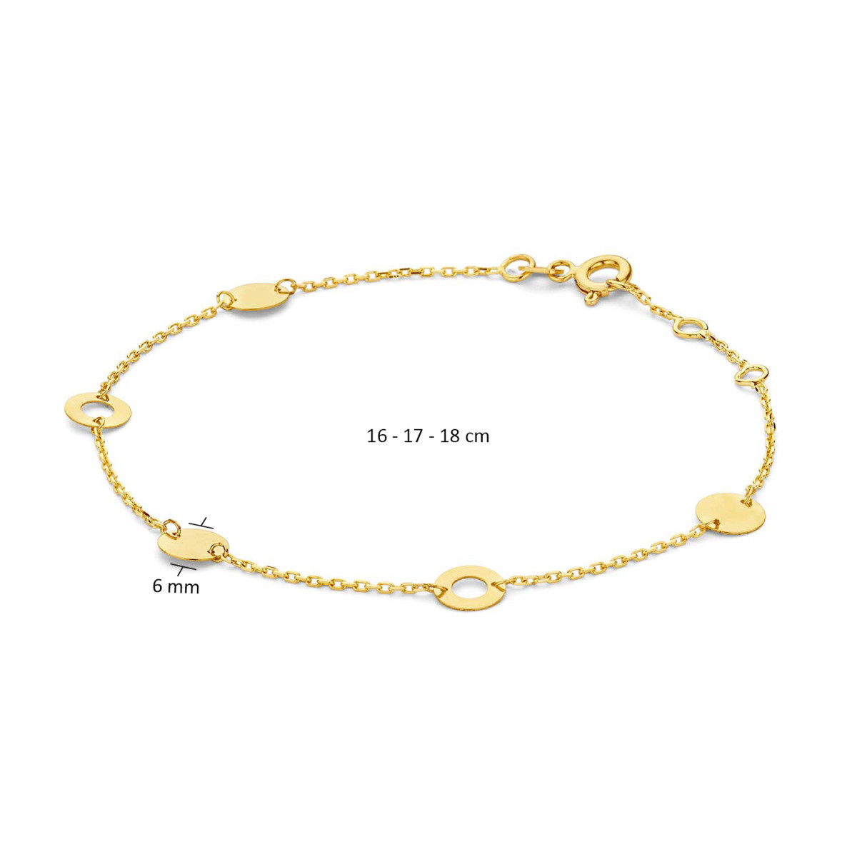 Jackie Gold Barceloneta JKB23.302 Schakelarmband in14-karaat geelgoud met ronde plaatjes - 16-17-18 cm