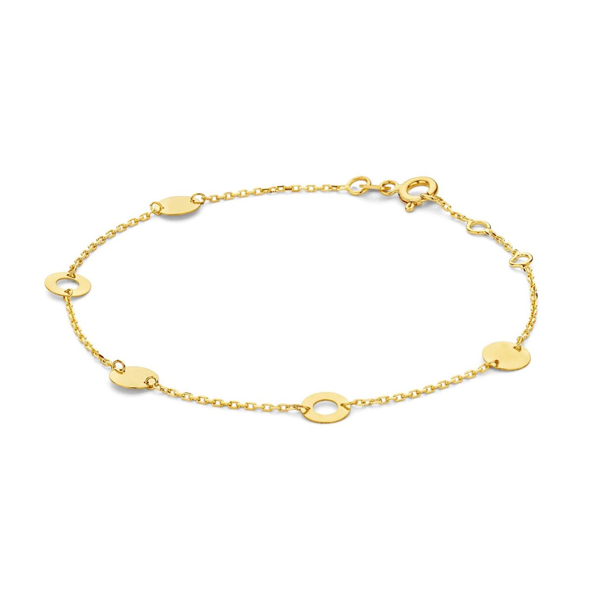 Jackie Gold Barceloneta JKB23.302 Schakelarmband in14-karaat geelgoud met ronde plaatjes - 16-17-18 cm