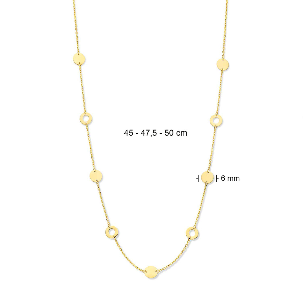 Jackie Gold Barceloneta JKN23.302 ketting van 14-karaat goud met stijlvolle schijfjes - Lengte 45-47.5-50 cm