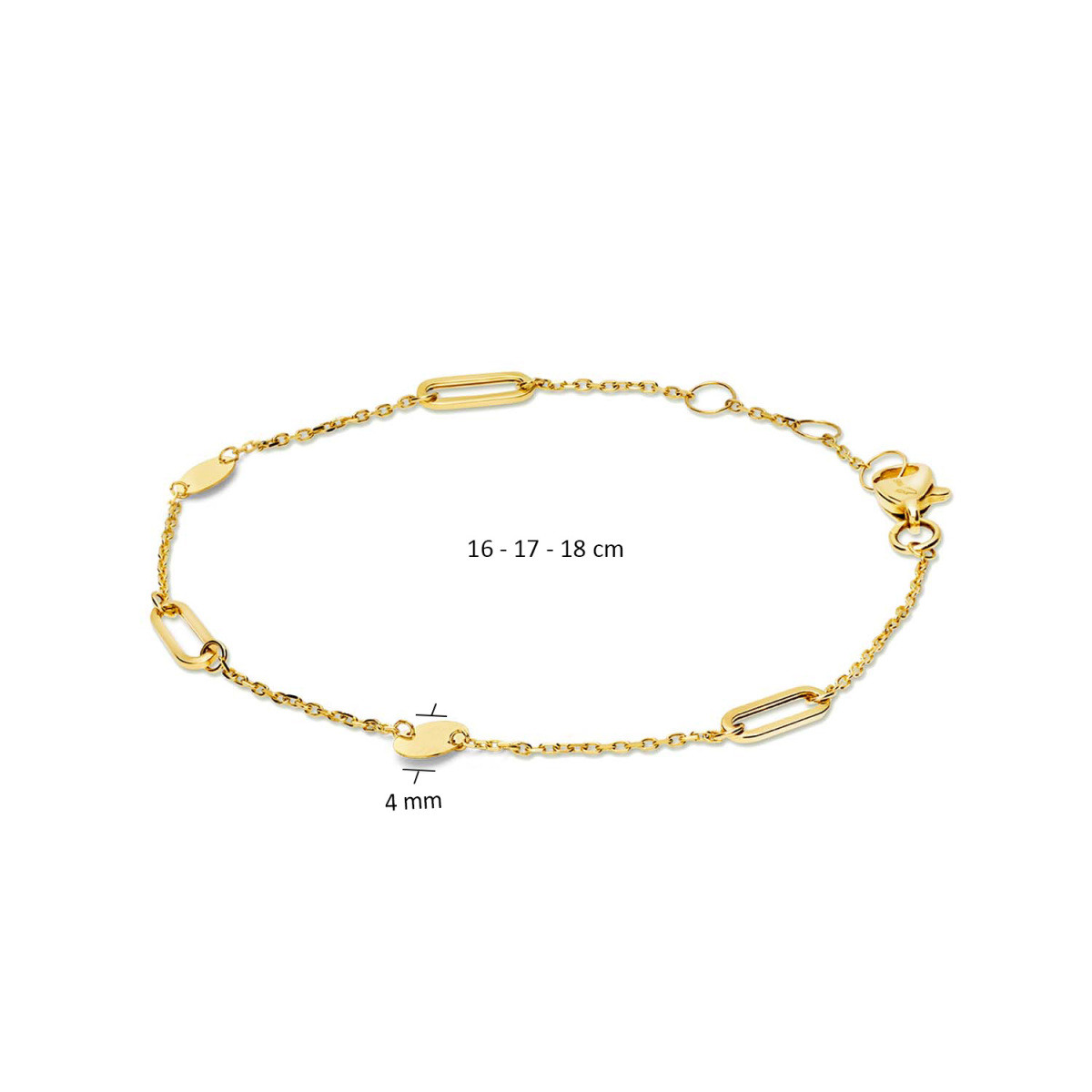 Jackie Gold Beaux Arts JKB23.254 Armband van 14-karaat geelgoud met speelse accenten - Lengte 16-17-18 cm