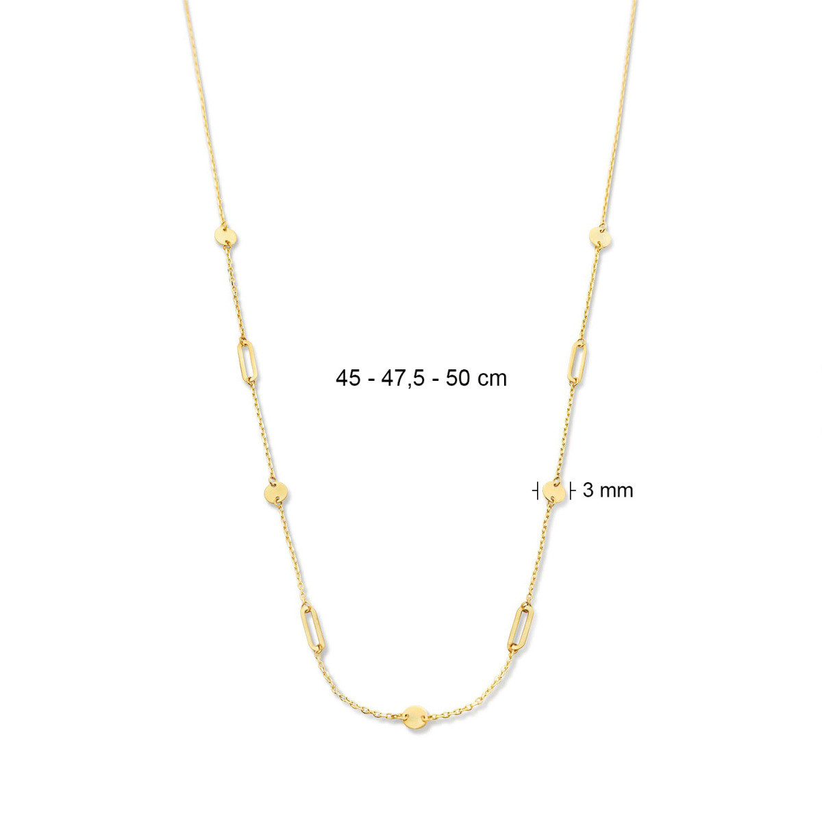 Jackie Gold Beaux Arts JKN22.254 Ketting van 14-karaat goud met paperclipschakels - Lengte 45-47.5-50 cm