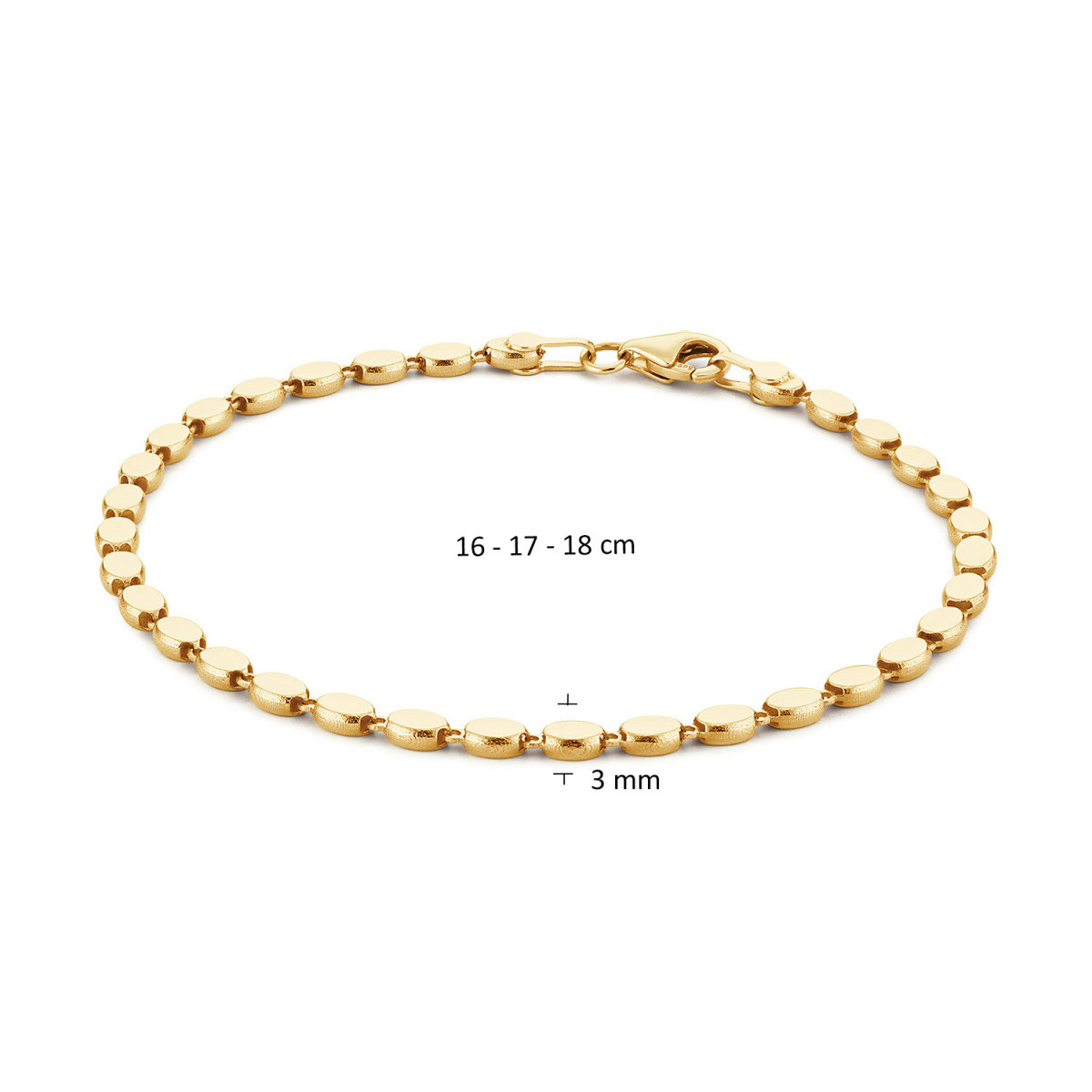 Jackie Gold Bo-Kaap JKB26.601 14-karaat gouden armband met ovale schakels 3 mm breed - Lengte 16-17-18 cm