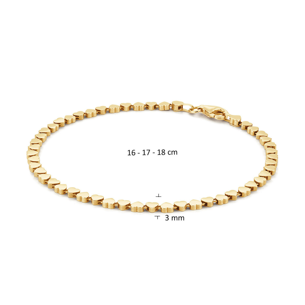 Jackie Gold Bo-Kaap JKB26.602 14-karaat gouden schakelarmband met hartjes - Lengte 18 cm