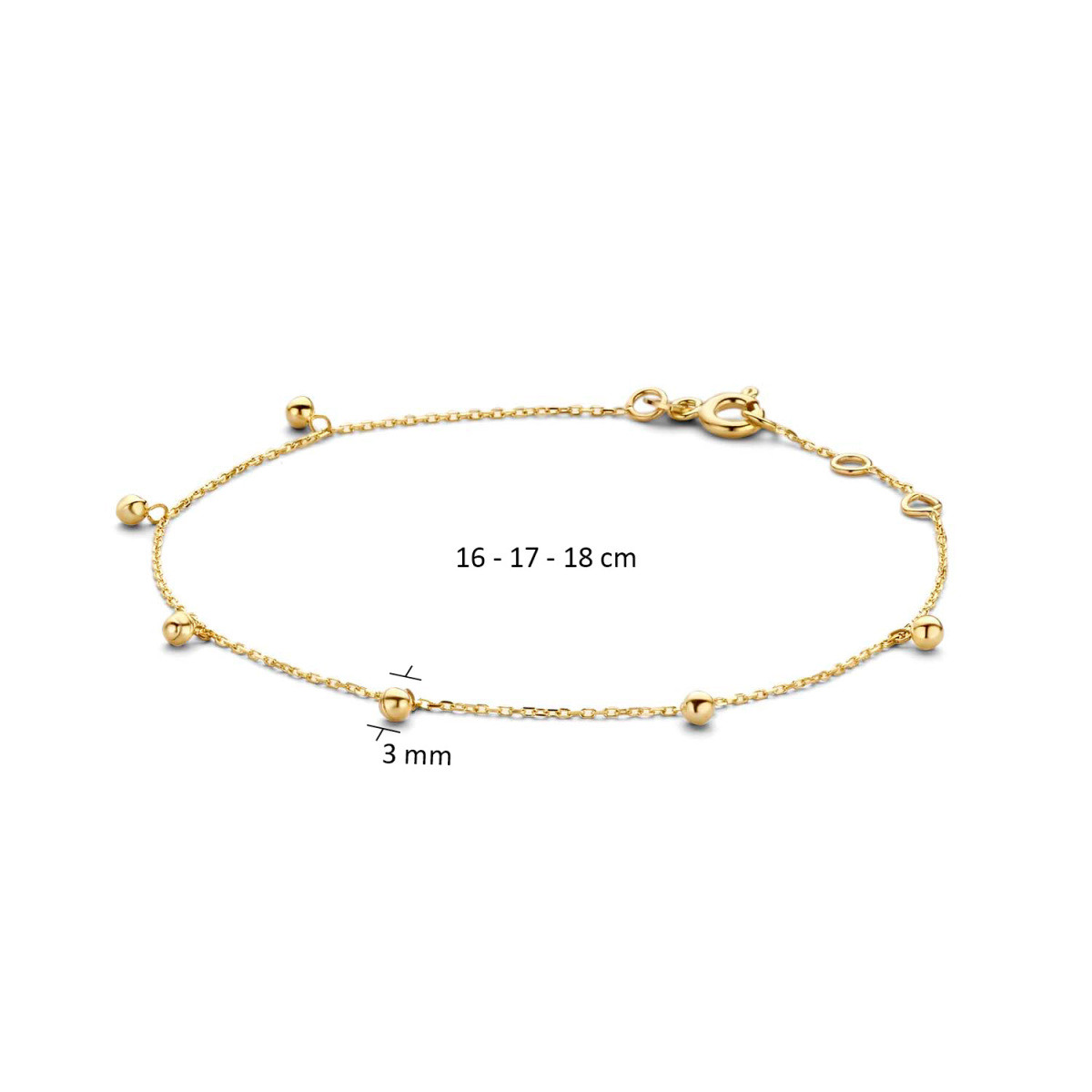 Jackie Gold Bubbles JKB20.057 Armband met bolletjes in 14 karaat geelgoud - Lengte 16-17-18 cm