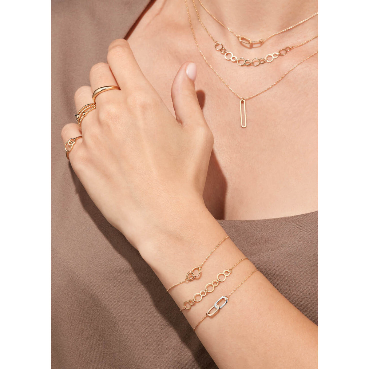 Jackie Gold Cannaregio JKB24.482 Armband van 14-karaat geel- en witgoud en ovale elementen - Lengte 16-17-18 cm