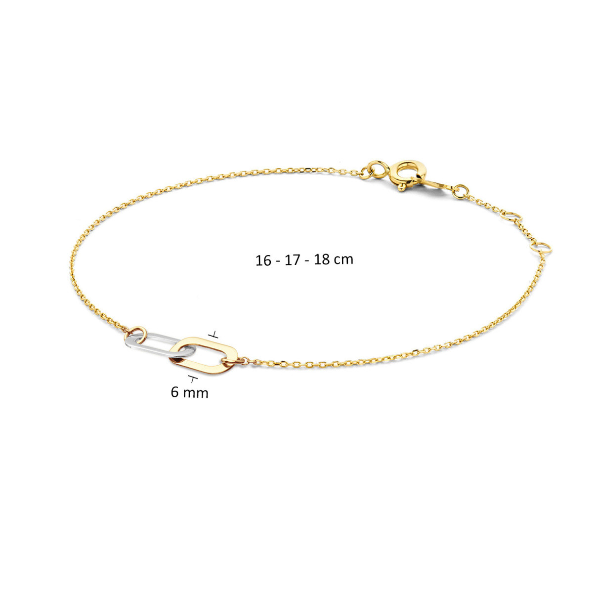 Jackie Gold Cannaregio JKB24.482 Armband van 14-karaat geel- en witgoud en ovale elementen - Lengte 16-17-18 cm
