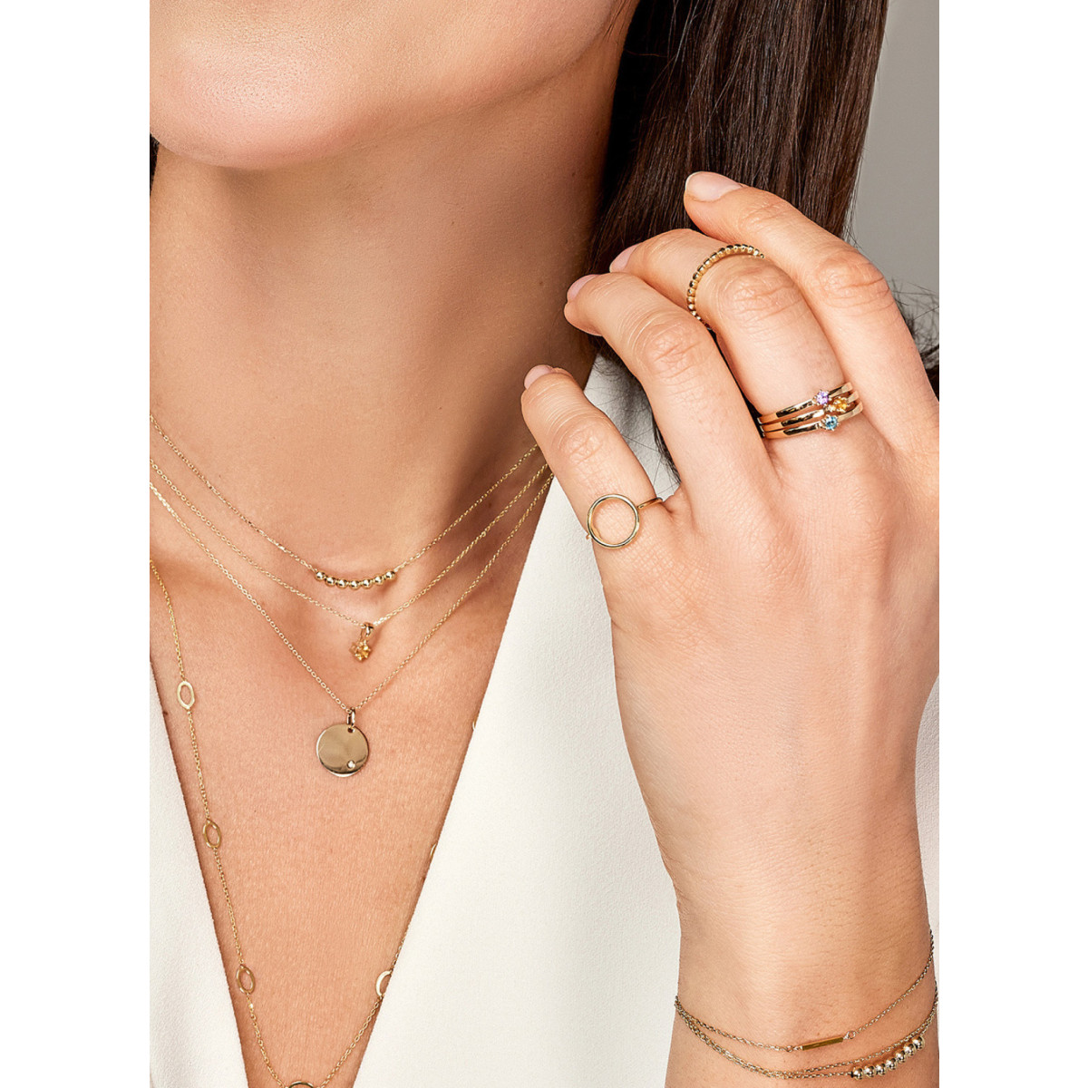 Jackie Gold Circle Silhouette JKR20.070 14k gouden ring met open cirkel 10 mm breed