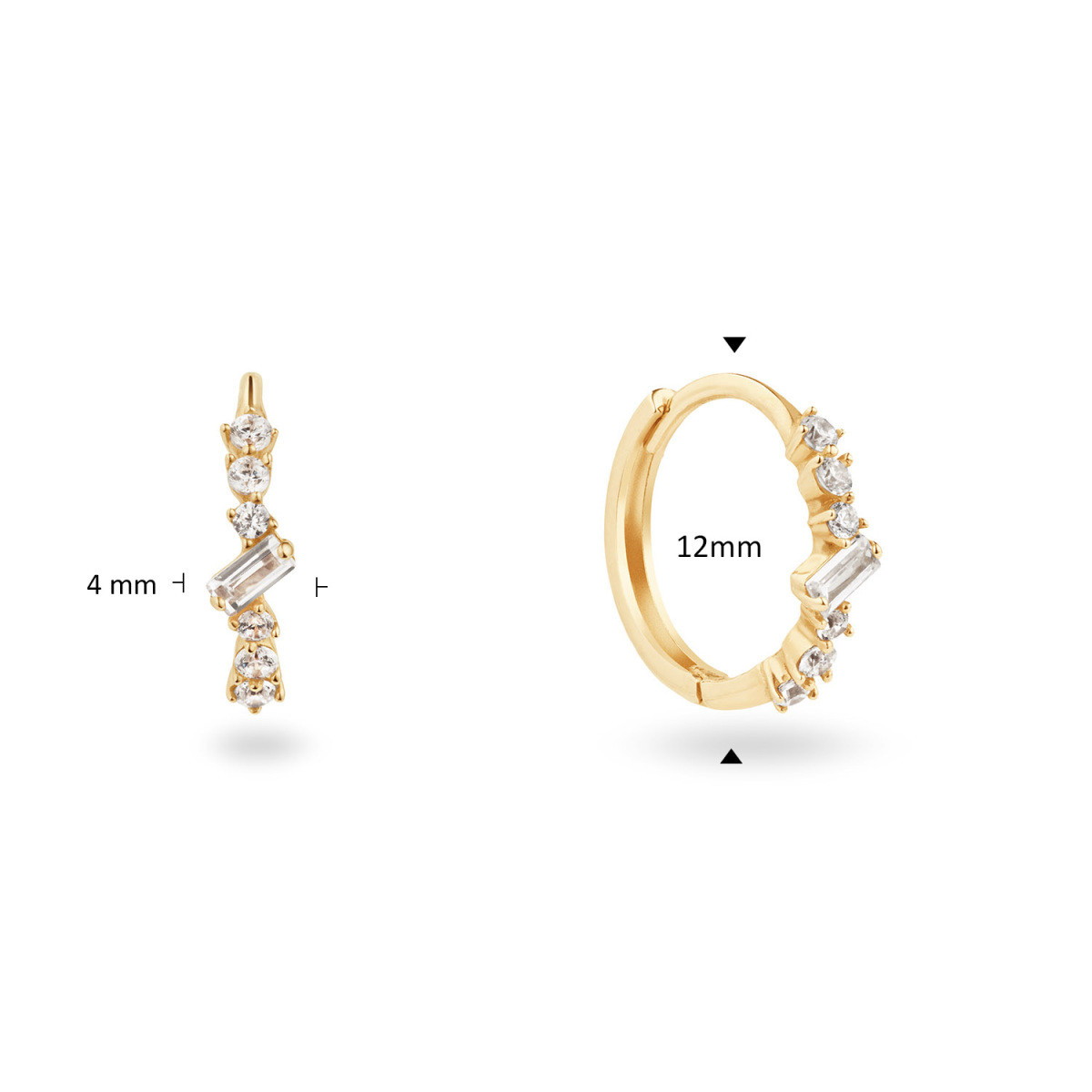 Jackie Gold Clifton JKE26.640 14-karaat gouden oorringen met transparante topaas rij - Diameter 12 mm