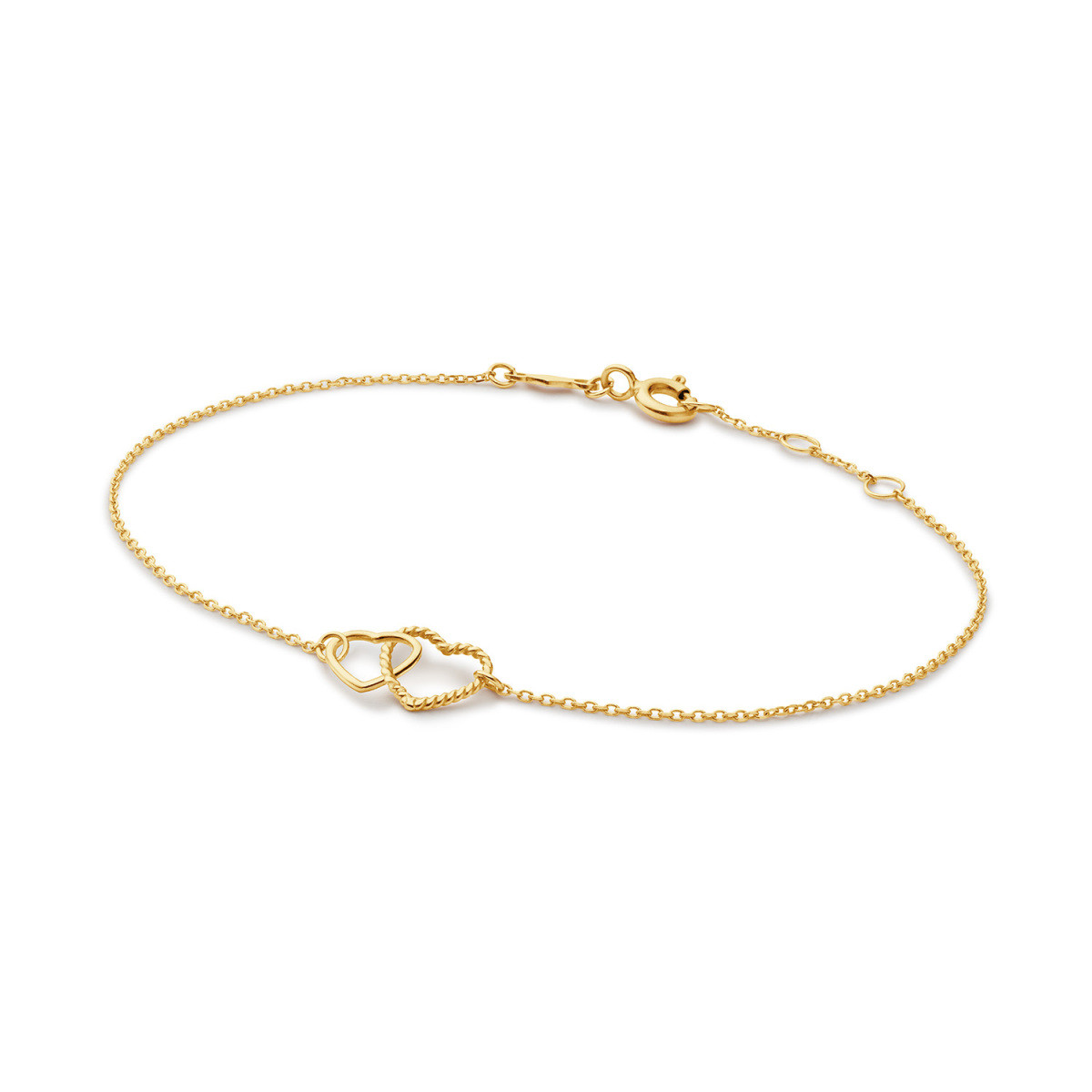 Jackie Gold Connected Love JKB25.559 Armband van 14-karaat geelgoud met open hartjes - Lengte 16-17-18 cm