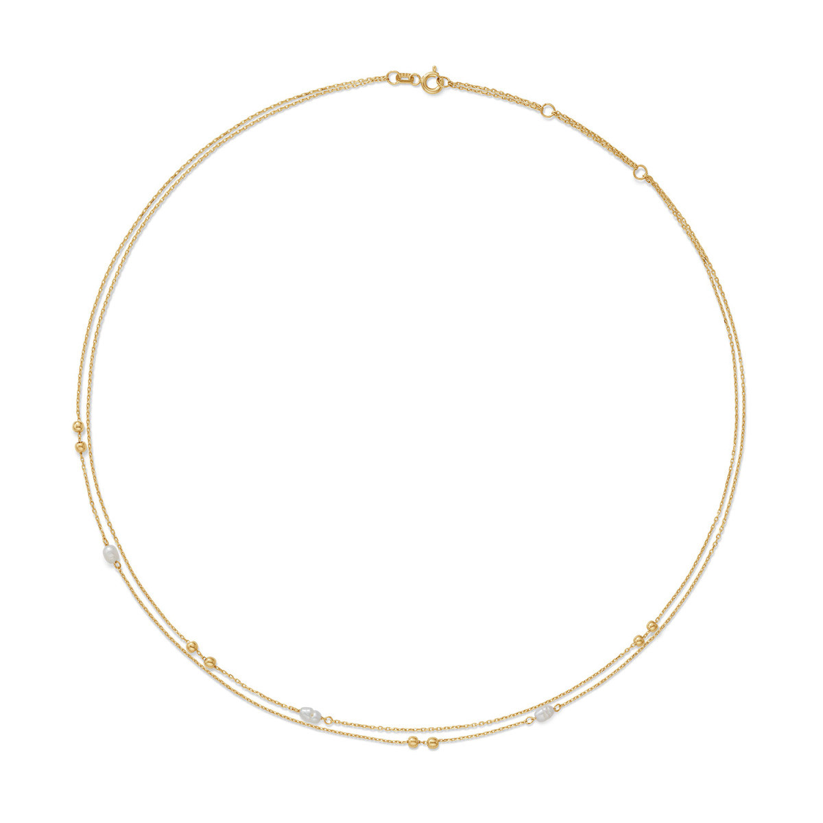 Jackie Gold Constantia JKN26.607 gouden dubbele ketting met parels en bolletjes - Lengte 40-42.5-45 cm