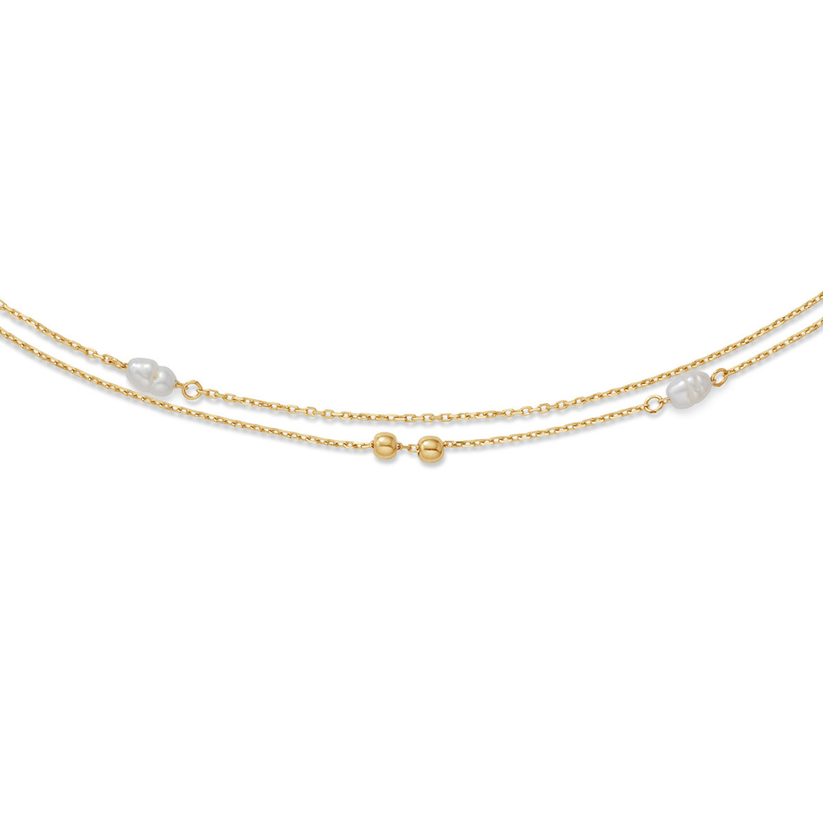 Jackie Gold Constantia JKN26.607 gouden dubbele ketting met parels en bolletjes - Lengte 40-42.5-45 cm