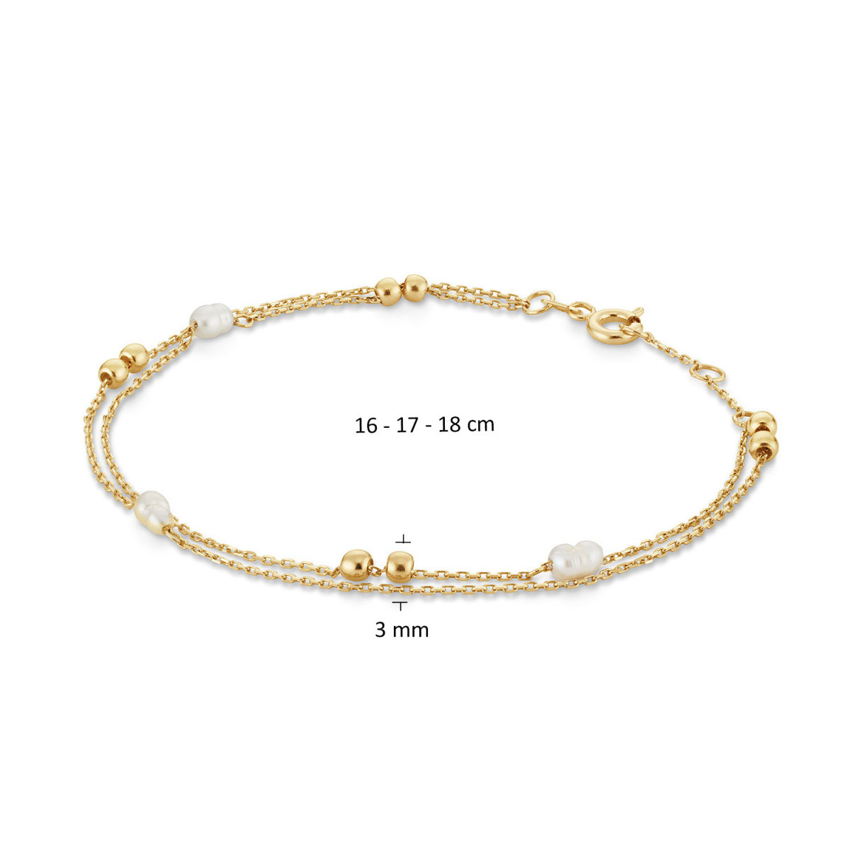 Jackie Gold Constantia Pearl JKB26.607 14-karaat gouden parel armband met bolletjes - Lengte 16-17-18 cm