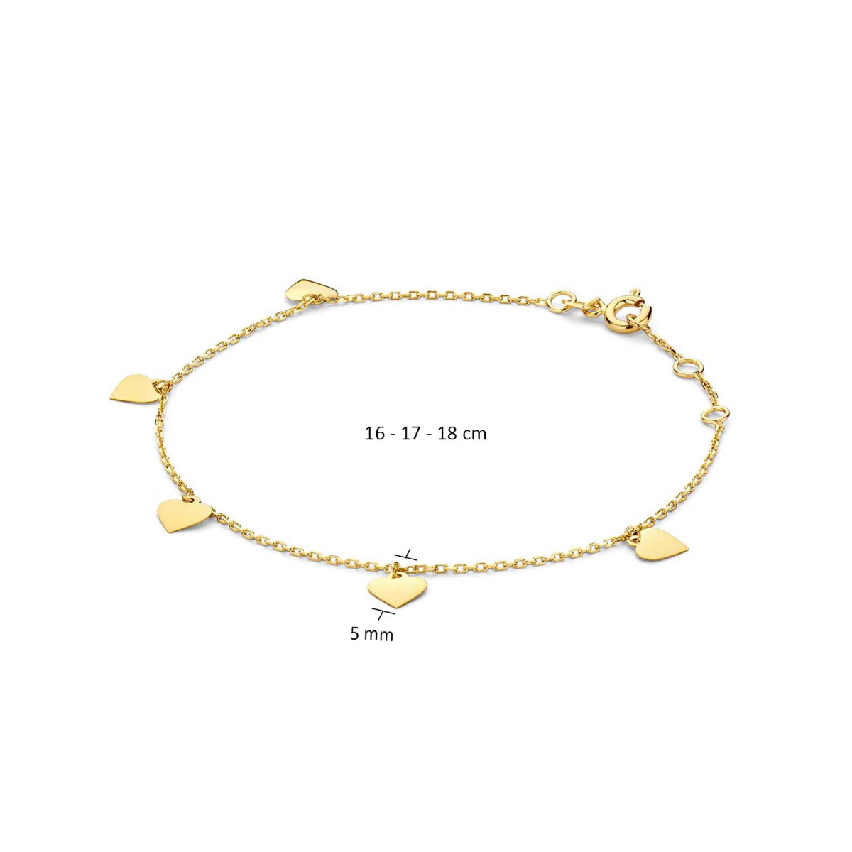 Jackie Gold Corazón JKB23.023 Armband met harthangers van 14-karaat geelgoud - Lengte 16-17-18 cm