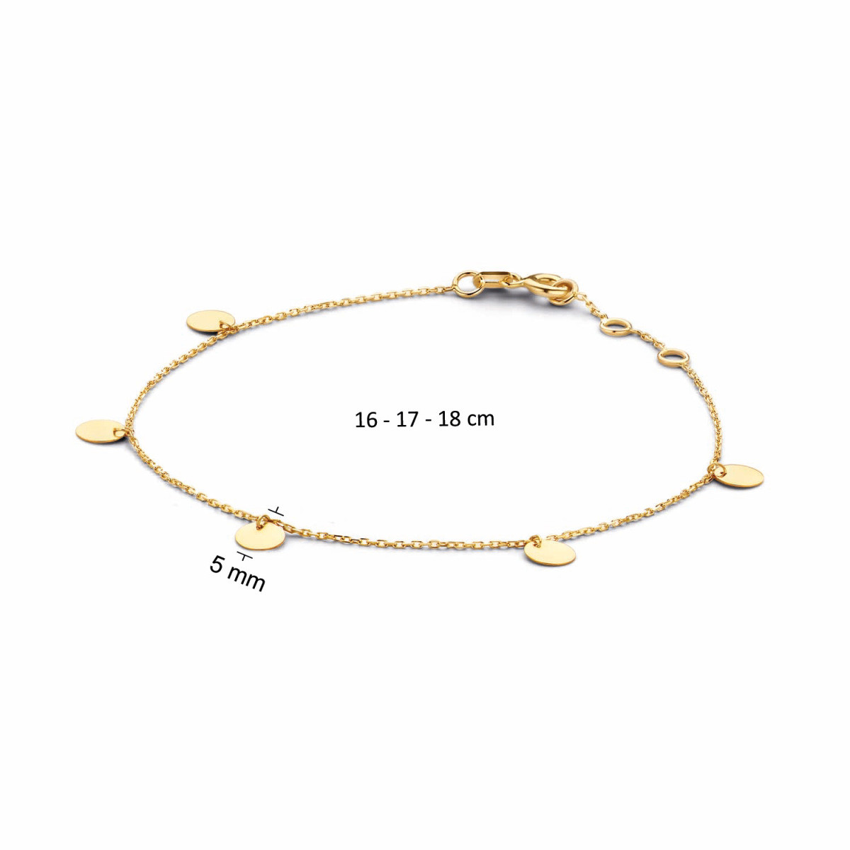 Jackie Gold Discs JKB20.045 Armband van 14 karaat geelgoud met ronde schijfjes - Lengte 16-17-18 cm