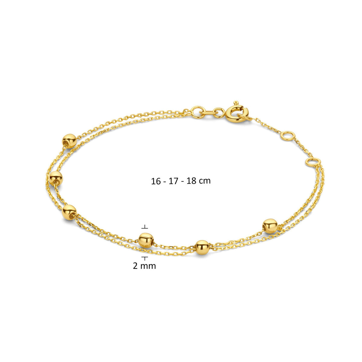 Jackie Gold Double Bubble JKB23.351 Armband van14-karaat geelgoud met ronde bolletjes - Lengte 16-17-18 cm