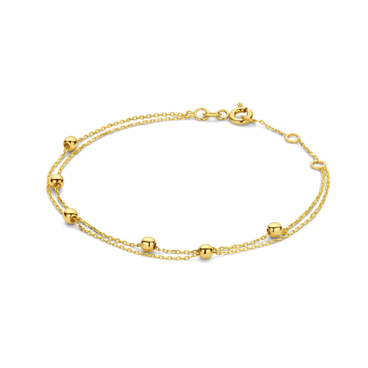 Jackie Gold Double Bubble JKB23.351 Armband van14-karaat geelgoud met ronde bolletjes - Lengte 16-17-18 cm