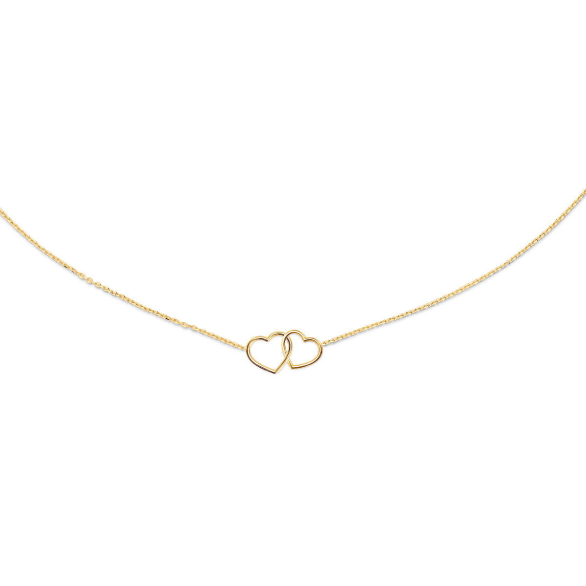 Jackie Gold Double Heart JKN23.049 Ketting van 14-karaat goud met verstrengelde hartjes - Lengte 40-42.5-45 cm