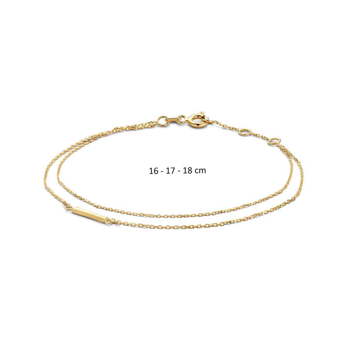 Jackie Gold Double Trouble JKB20.072 Schakelarmband met balkje van 14-karaat geelgoud - Lengte 16-17-18 cm