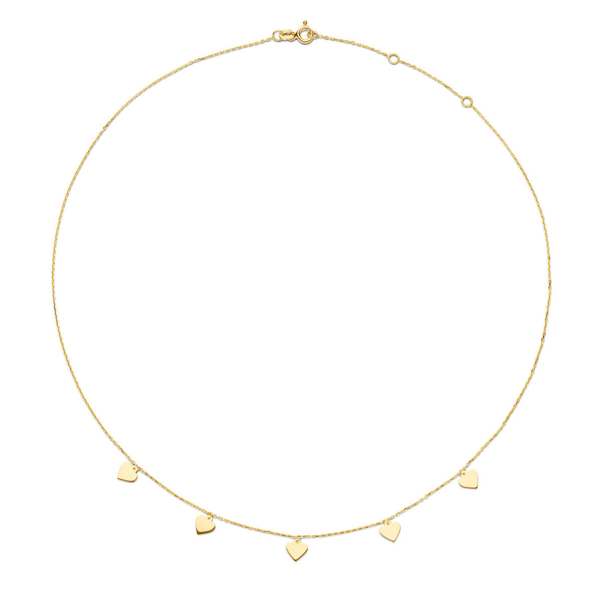 Jackie Gold Hearts JKN20.023 ketting van 14-karaat goud met hartvormige hangertjes - Lengte 40- 45 cm