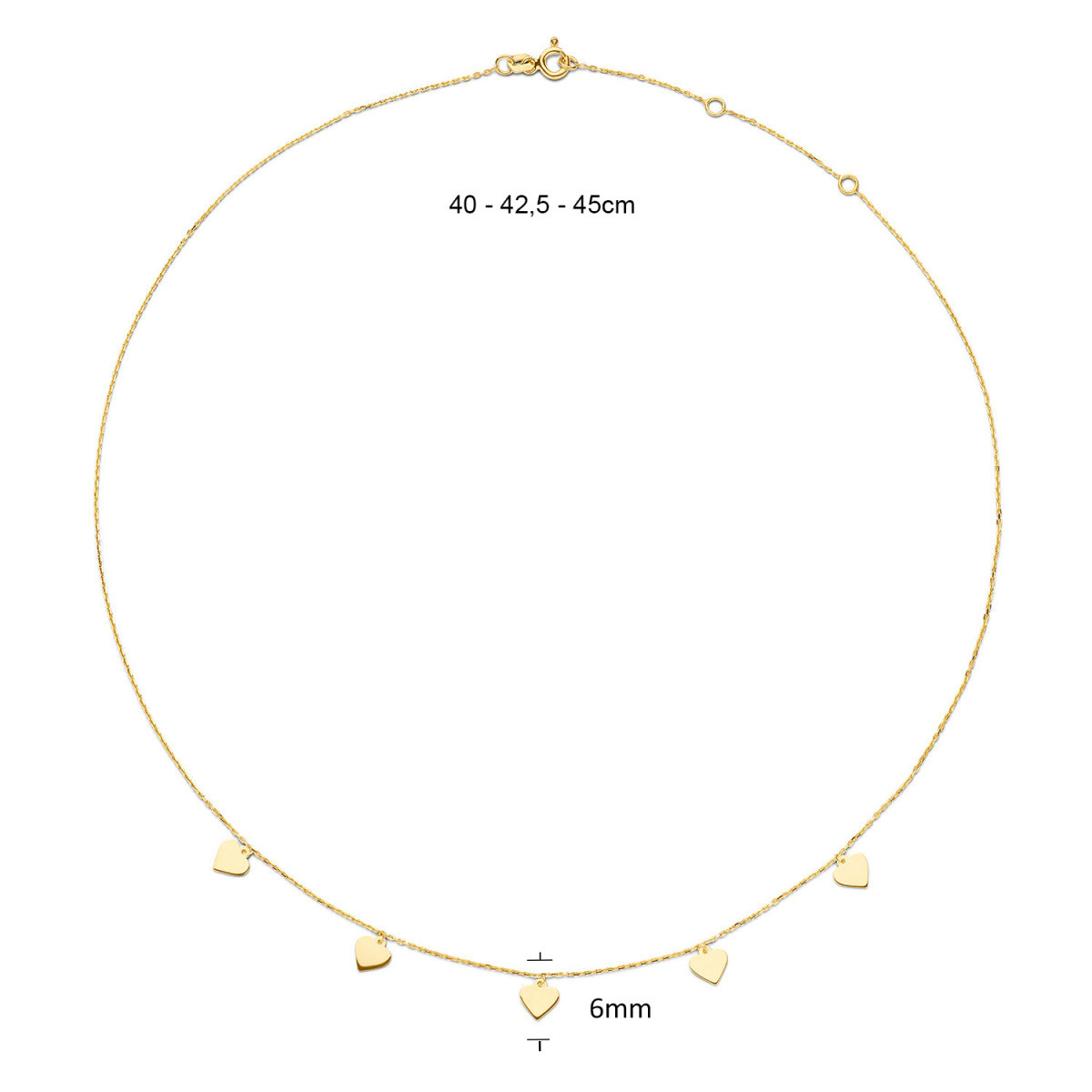 Jackie Gold Hearts JKN20.023 ketting van 14-karaat goud met hartvormige hangertjes - Lengte 40- 45 cm
