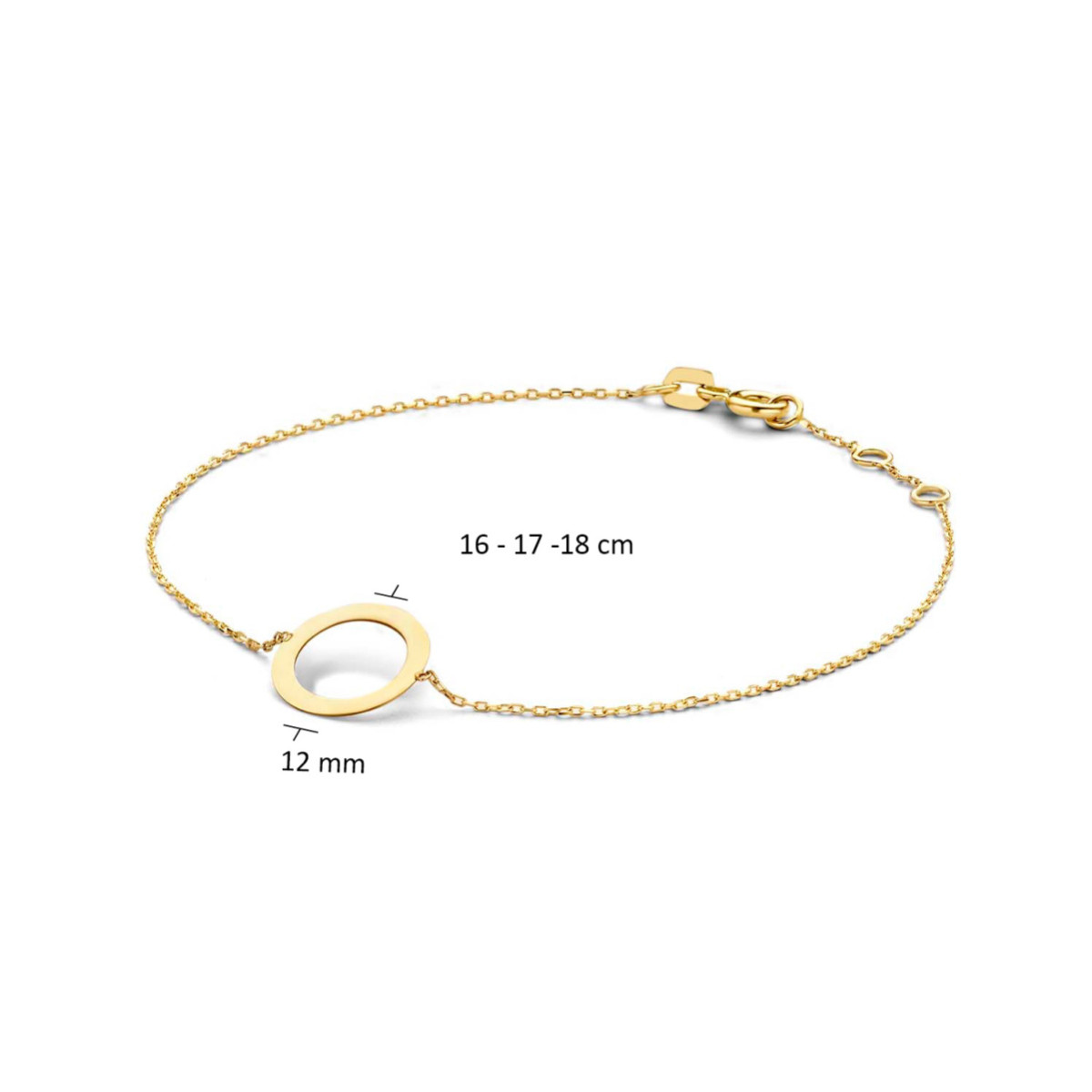 Jackie Gold JKB20.031 gouden armband met open rondje 12 mm breed - Lengte 16-17-18 cm