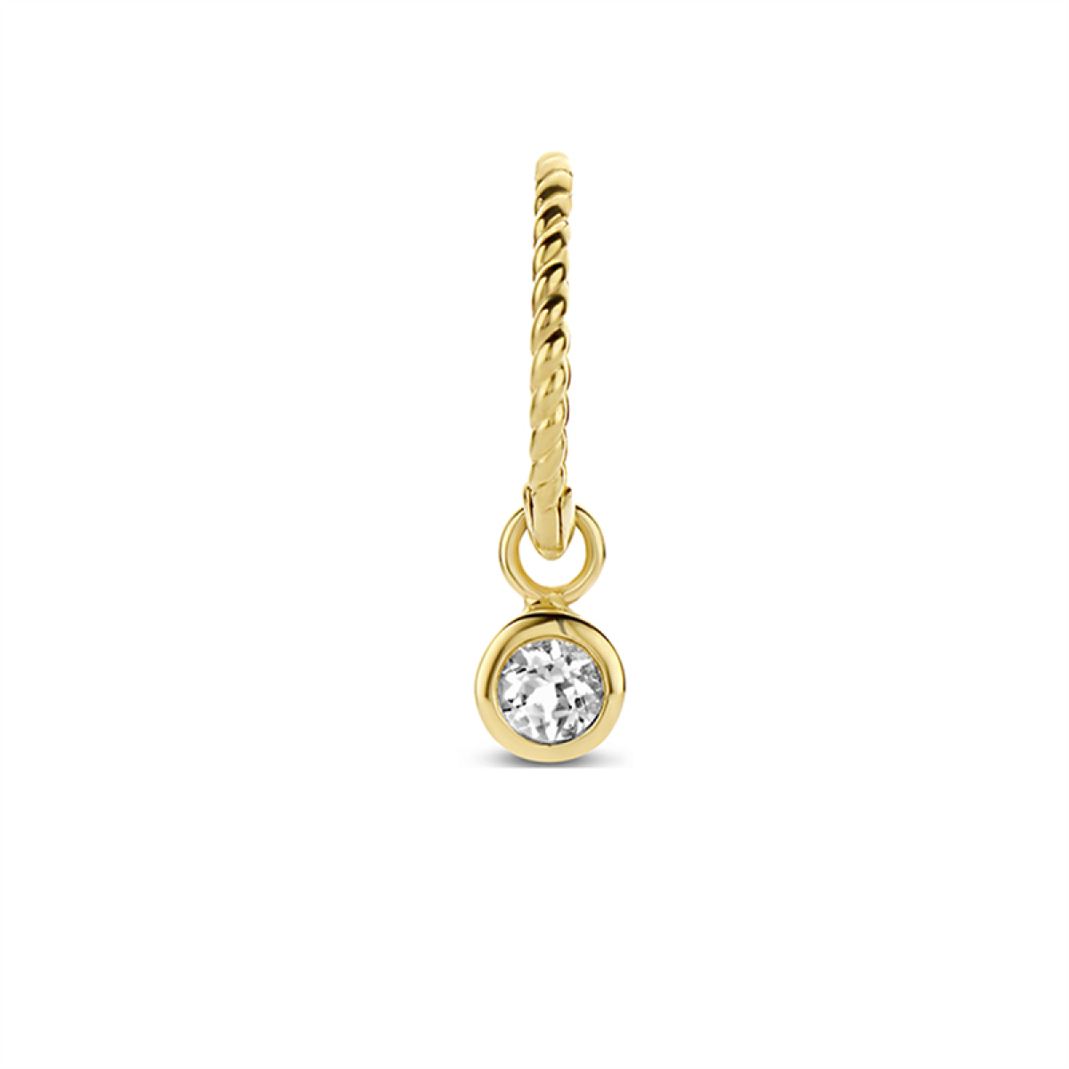 Jackie Gold JKC21.005 14k gouden oorbedel met ronde transparante topaas 3 mm breed hoogte 7 mm - per stuk