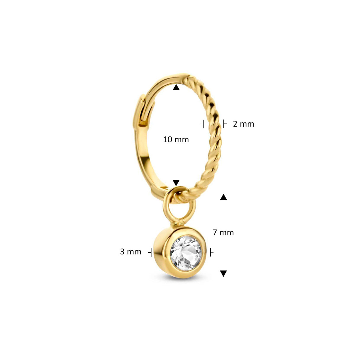 Jackie Gold JKC21.005 14k gouden oorbedel met ronde transparante topaas 3 mm breed hoogte 7 mm - per stuk