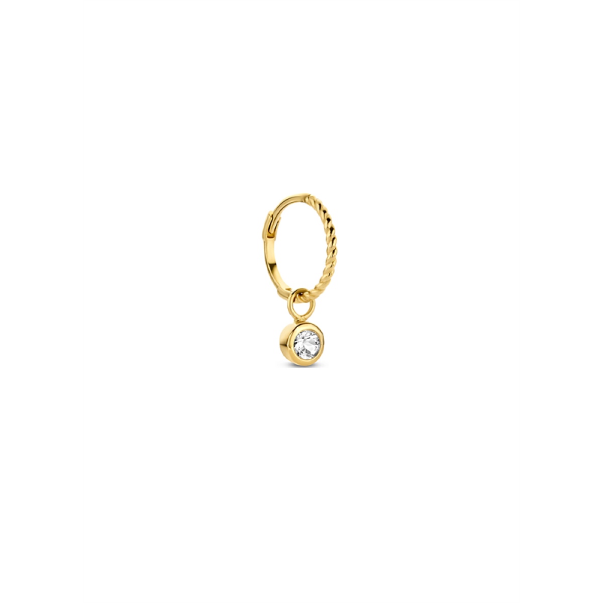 Jackie Gold JKC21.005 14k gouden oorbedel met ronde transparante topaas 3 mm breed hoogte 7 mm - per stuk