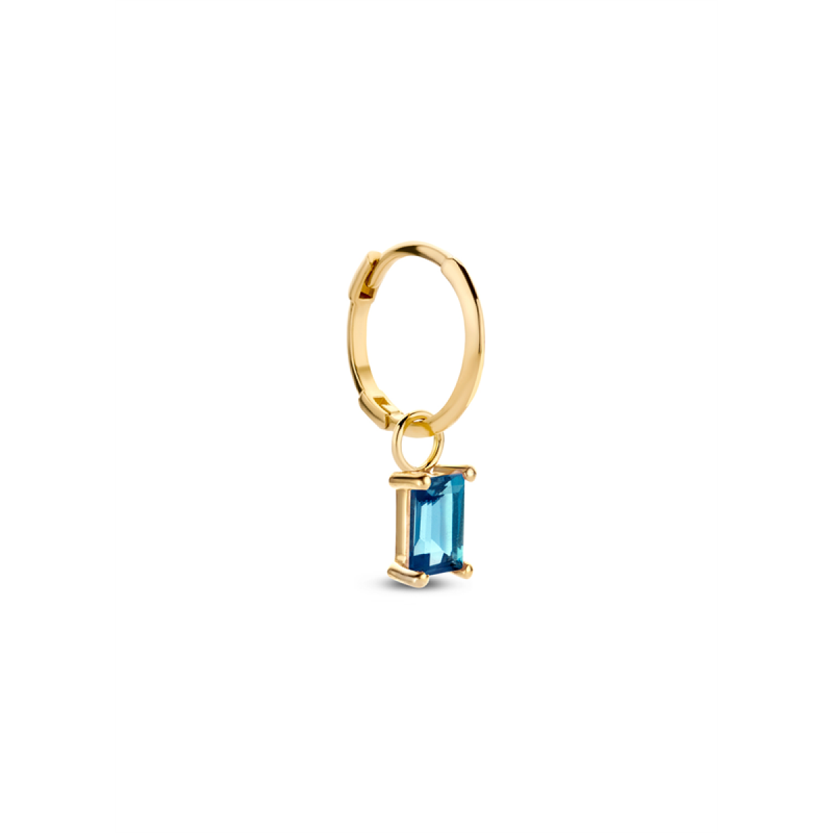 Jackie Gold JKC21.158 gouden oorbedel met rechthoekige blauwe topaas 3 mm breed - Hoogte 5 mm