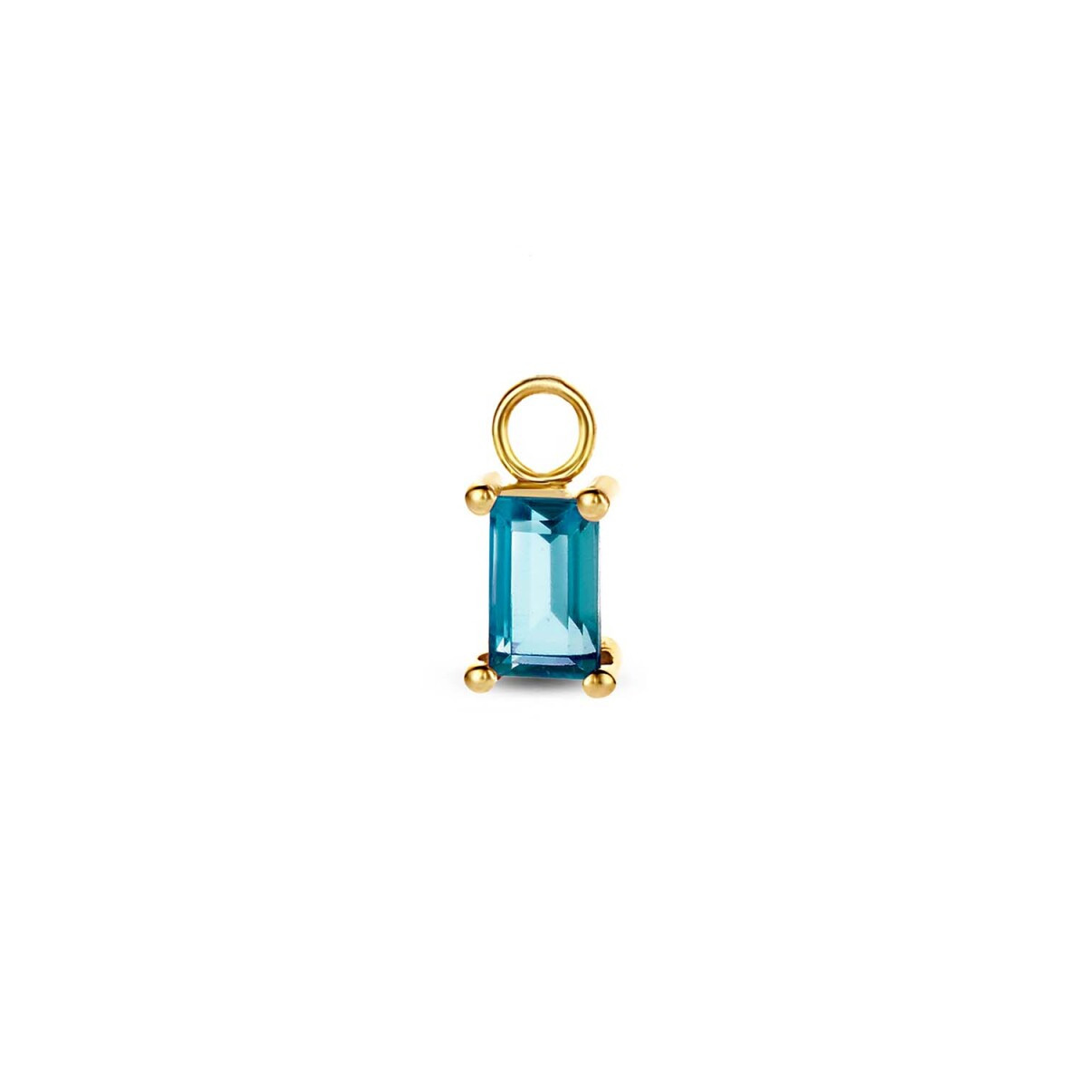 Jackie Gold JKC21.158 gouden oorbedel met rechthoekige blauwe topaas 3 mm breed - Hoogte 5 mm