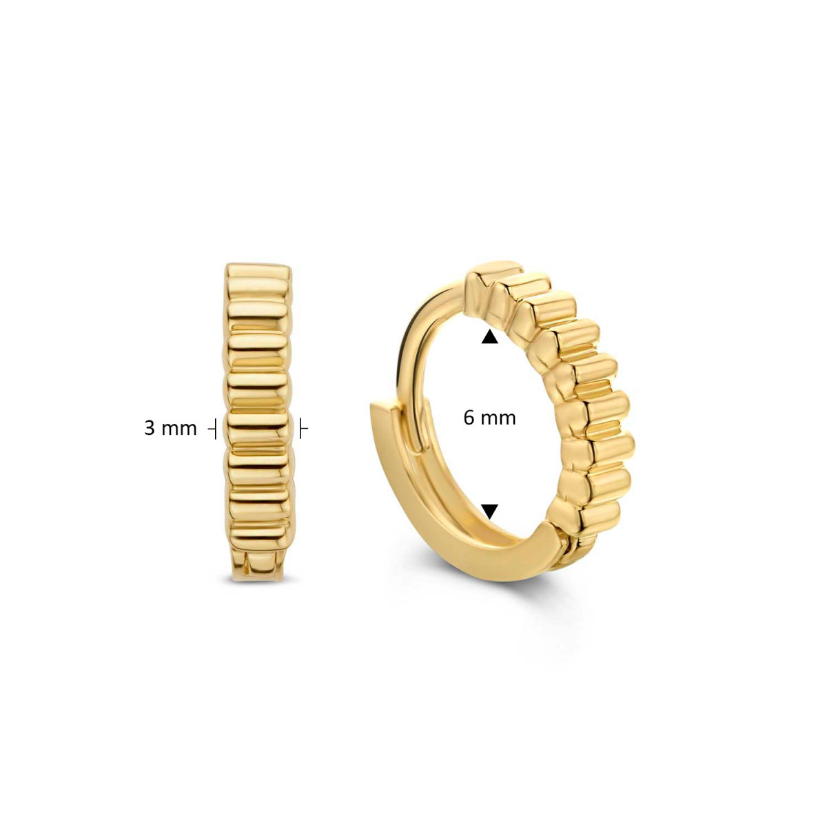 Jackie Gold JKE20.074 14-karaat gouden oorringen met geribbeld patroon 3 mm breed - Diameter 6 mm