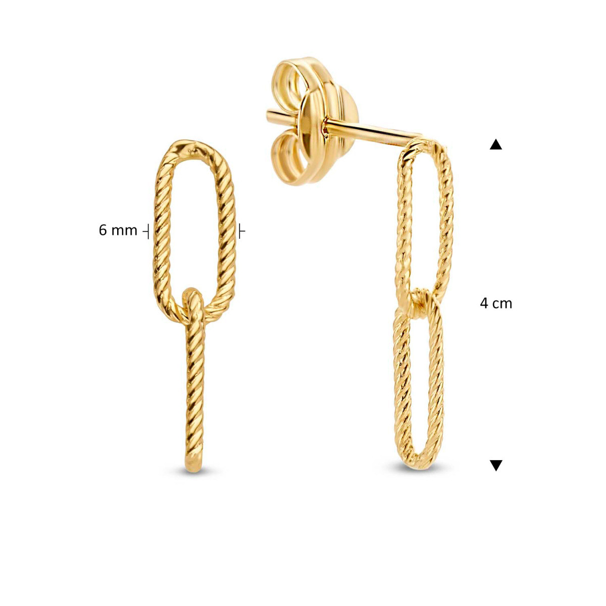 Jackie Gold JKE20.079 gouden oorhangers met ovale gedraaide schakels 6 mm breed - Hoogte 40 mm