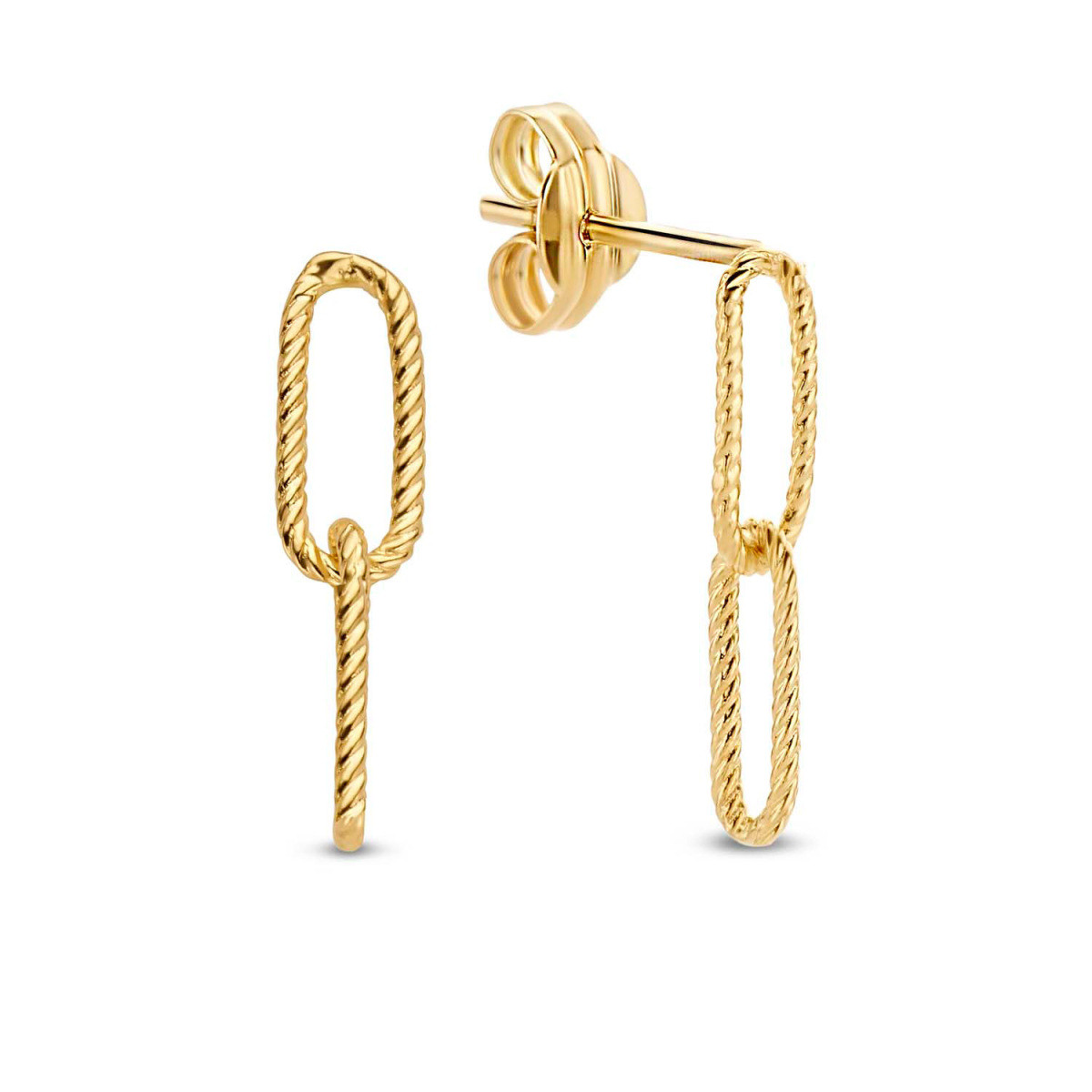 Jackie Gold JKE20.079 gouden oorhangers met ovale gedraaide schakels 6 mm breed - Hoogte 40 mm