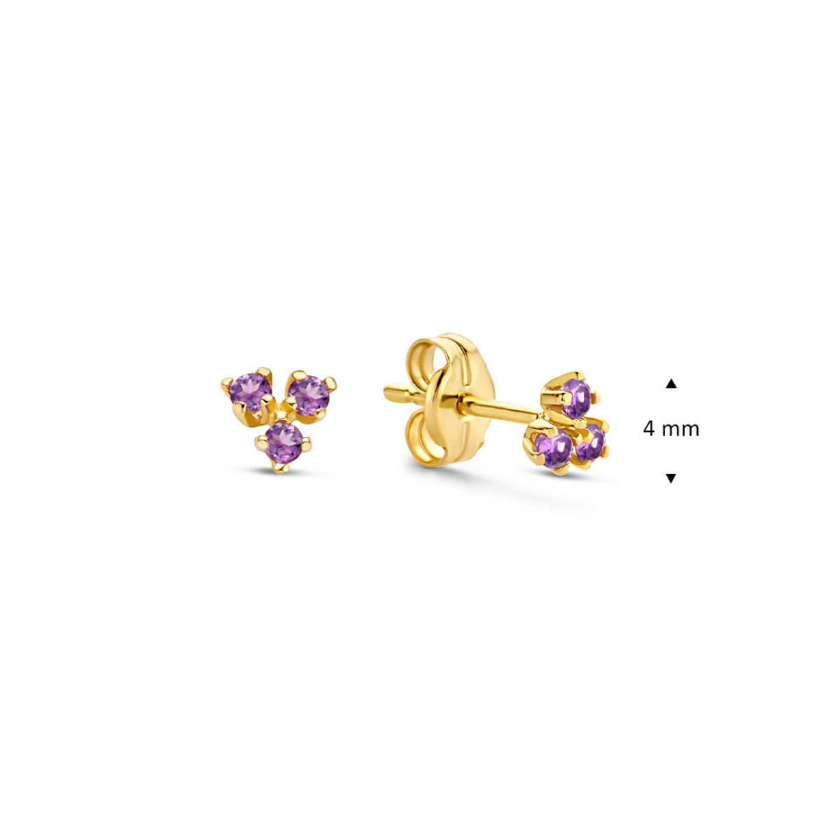 Jackie Gold JKE20.018 14-karaat gouden oorknopjes met paarse amethist - Hoogte 4 mm